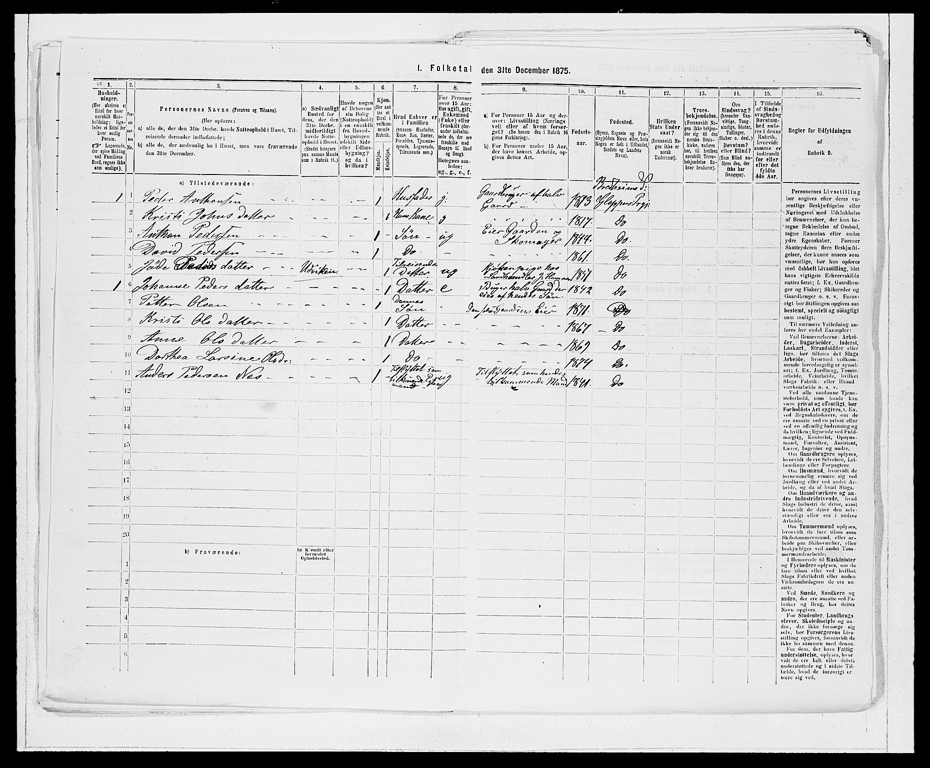 SAB, 1875 Census for 1445P Gloppen, 1875, p. 960