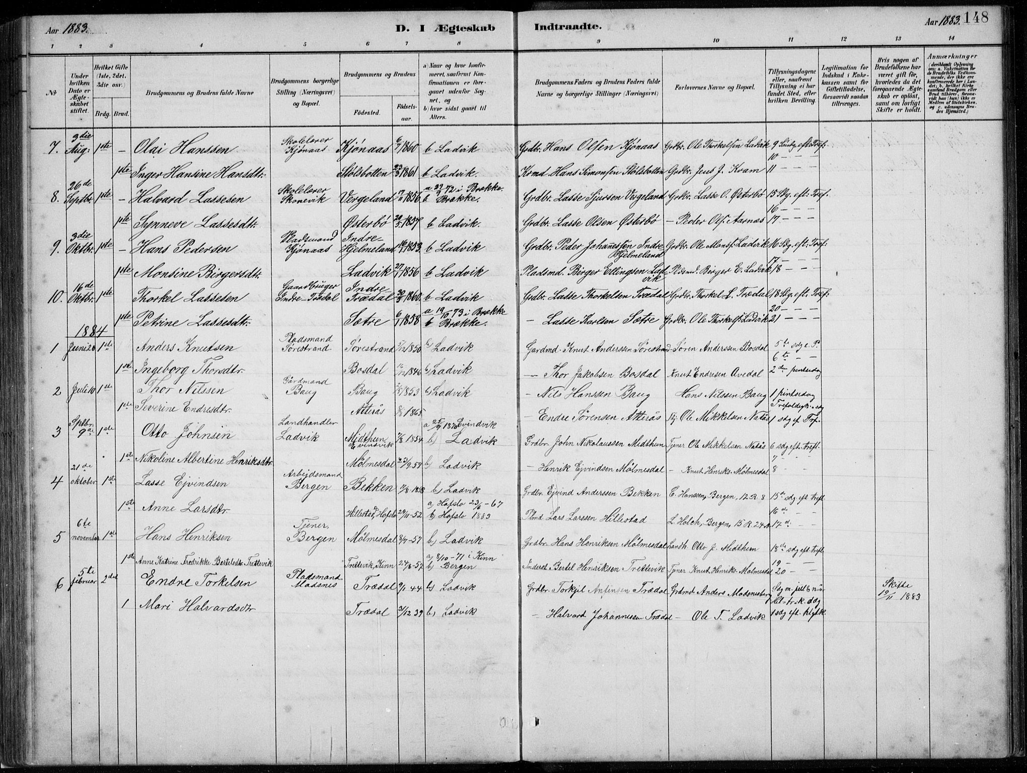 Lavik sokneprestembete, SAB/A-80901: Parish register (copy) no. A 2, 1882-1910, p. 148