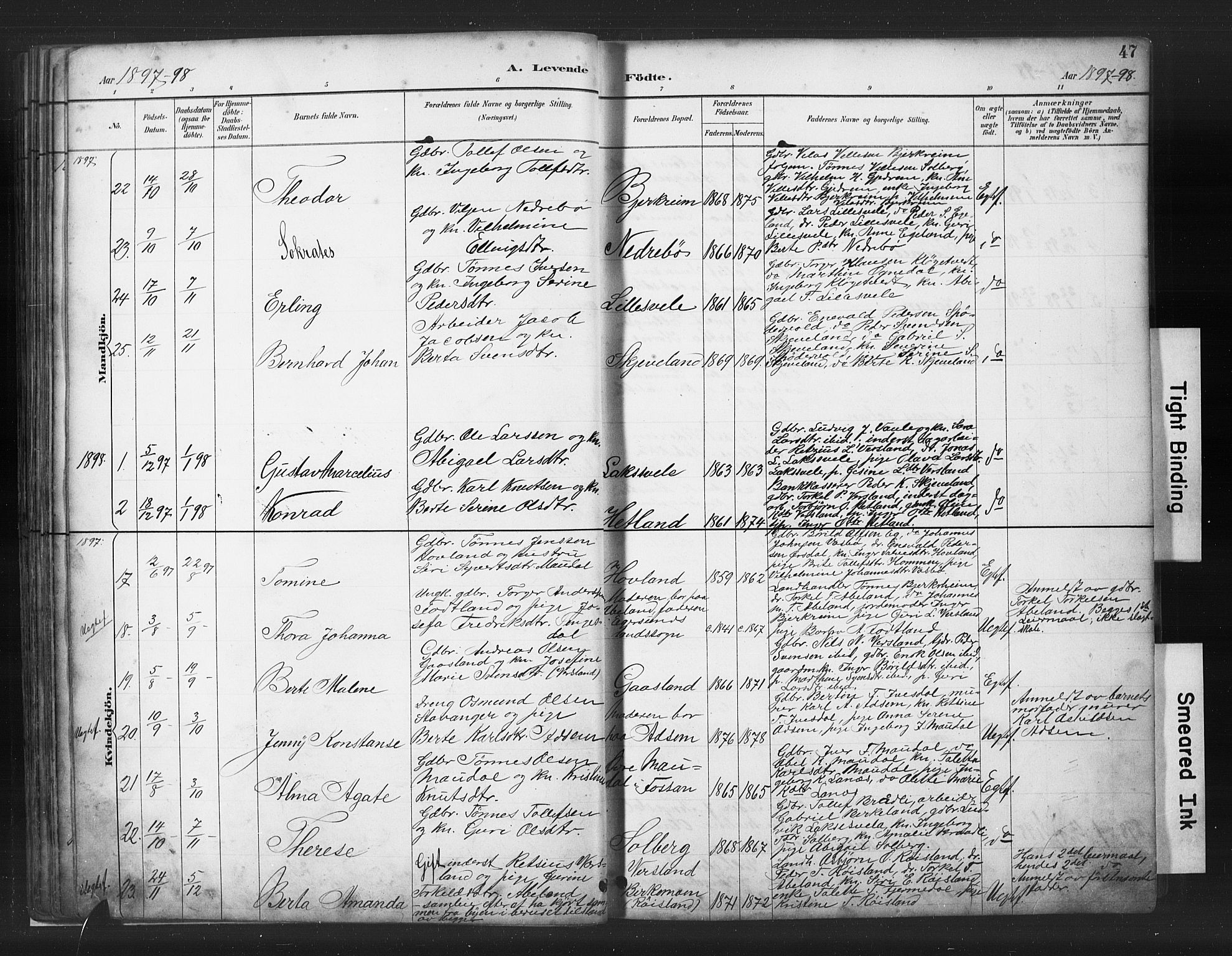 Helleland sokneprestkontor, SAST/A-101810: Parish register (copy) no. B 5, 1887-1908, p. 47