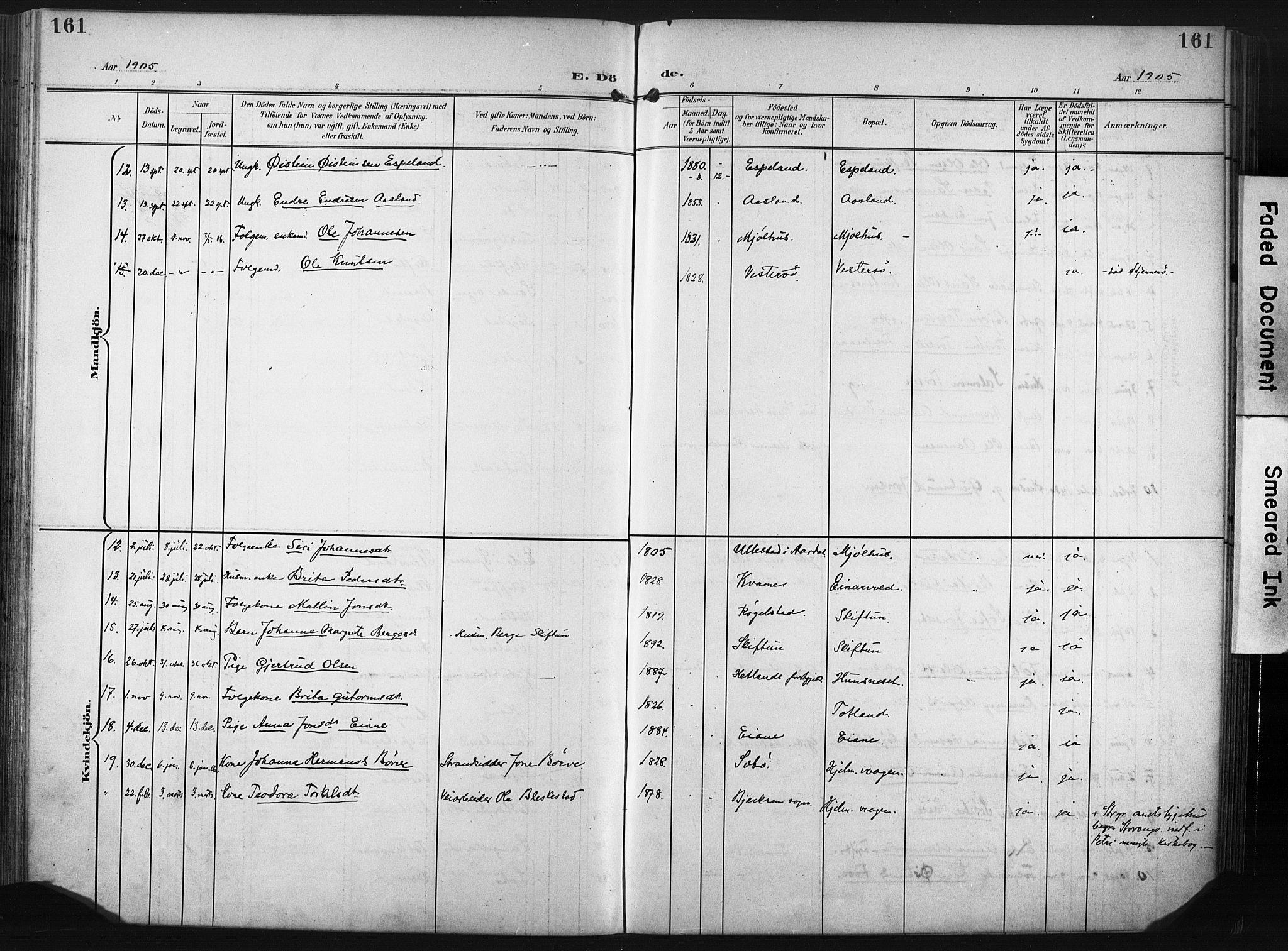 Hjelmeland sokneprestkontor, AV/SAST-A-101843/02/A/L0002: Parish register (official) no. A 17, 1901-1916, p. 161