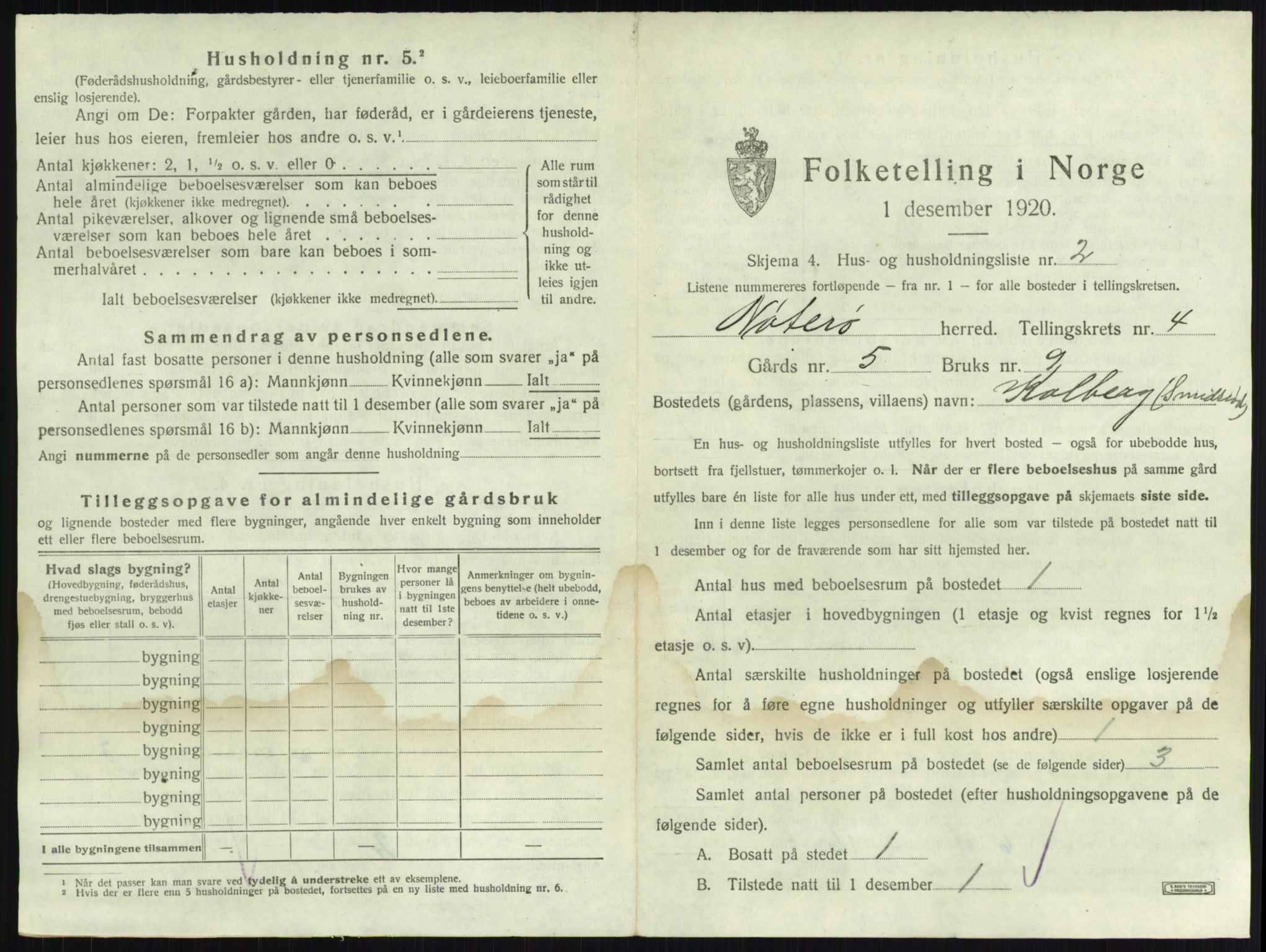 SAKO, 1920 census for Nøtterøy, 1920, p. 697