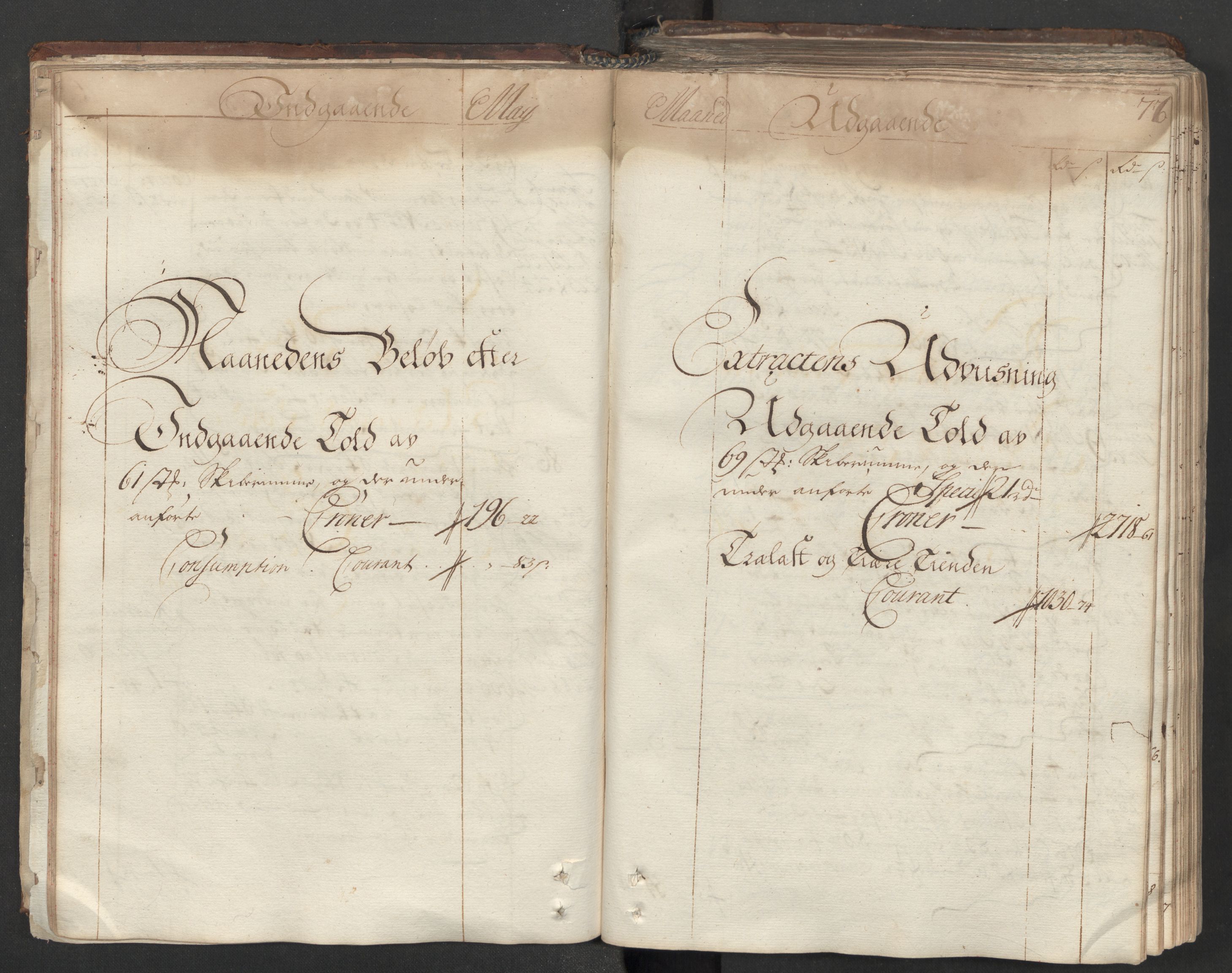 Generaltollkammeret, tollregnskaper, RA/EA-5490/R06/L0012/0001: Tollregnskaper Kristiania / Hovedtollbok, 1731, p. 75b-76a
