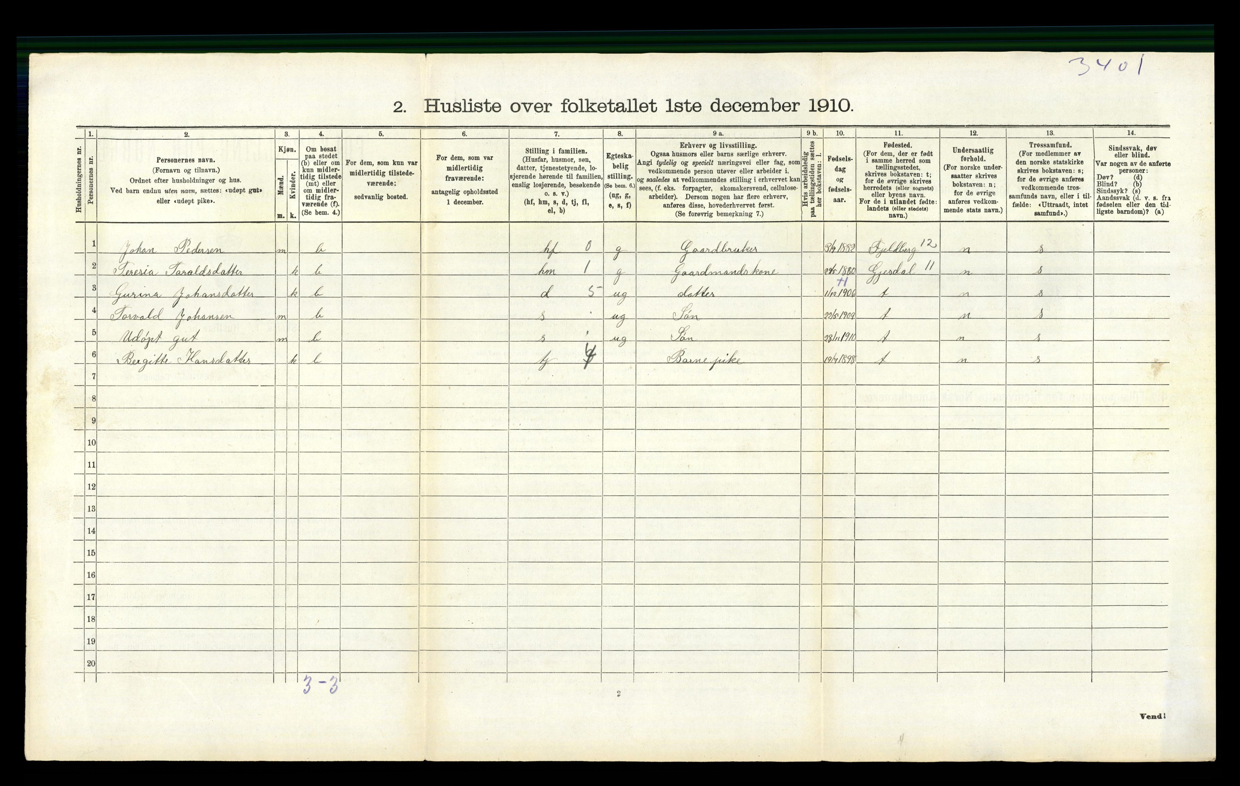 RA, 1910 census for Håland, 1910, p. 664