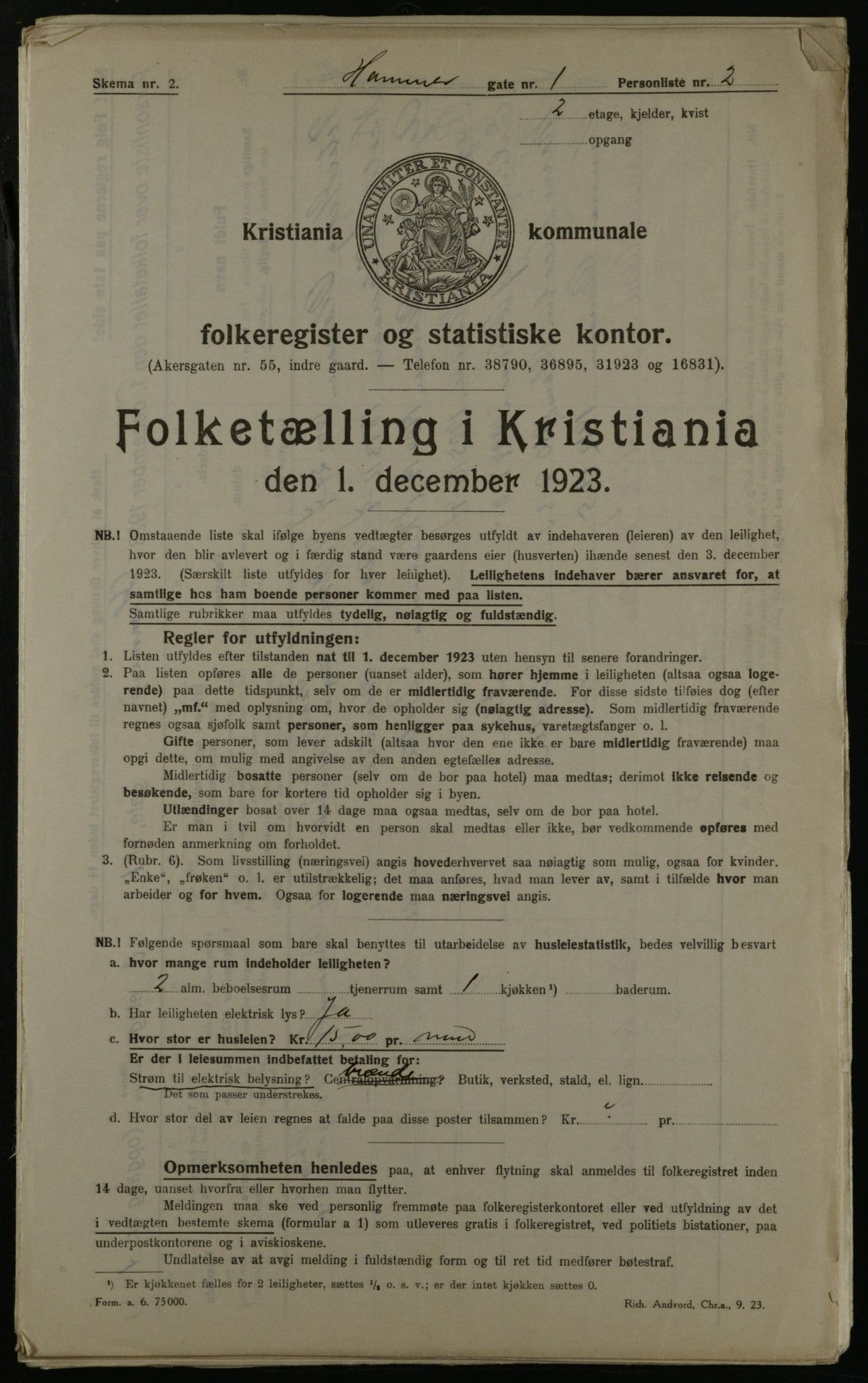 OBA, Municipal Census 1923 for Kristiania, 1923, p. 38454