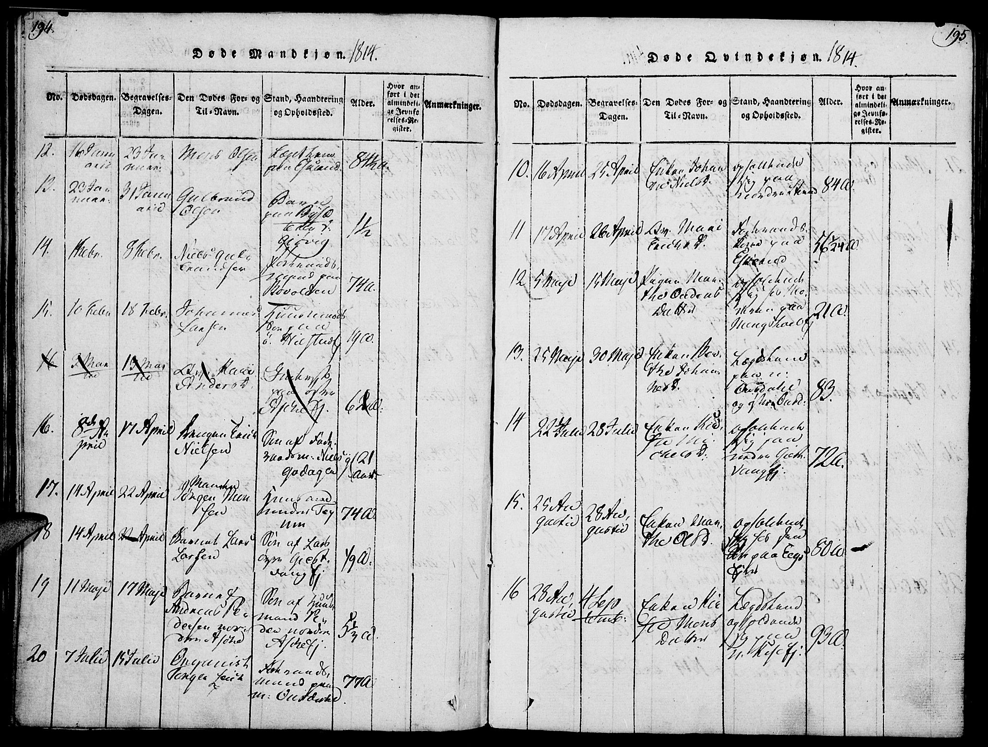 Nes prestekontor, Hedmark, AV/SAH-PREST-020/K/Ka/L0002: Parish register (official) no. 2, 1813-1827, p. 194-195