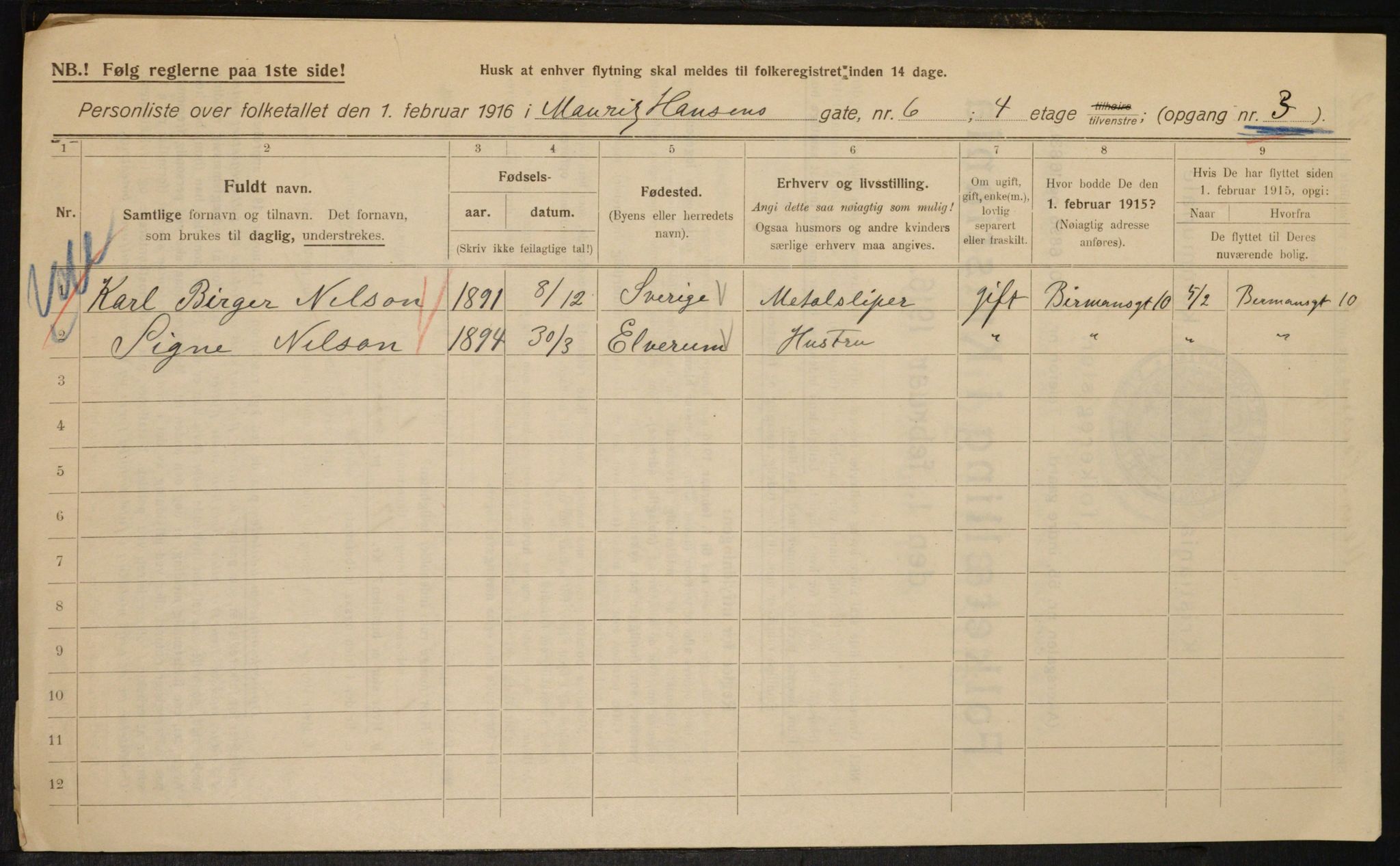 OBA, Municipal Census 1916 for Kristiania, 1916, p. 66663