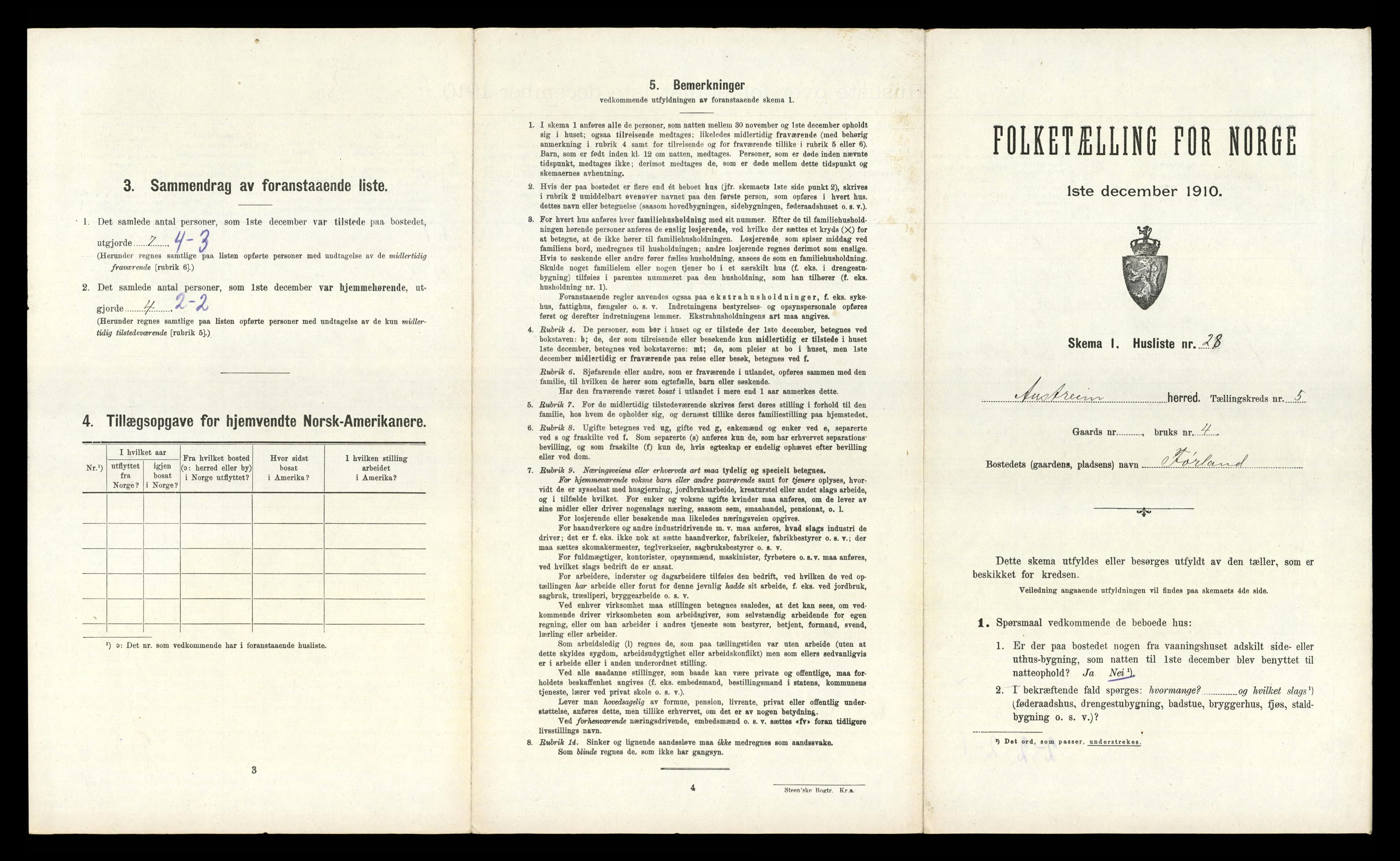 RA, 1910 census for Austrheim, 1910, p. 330