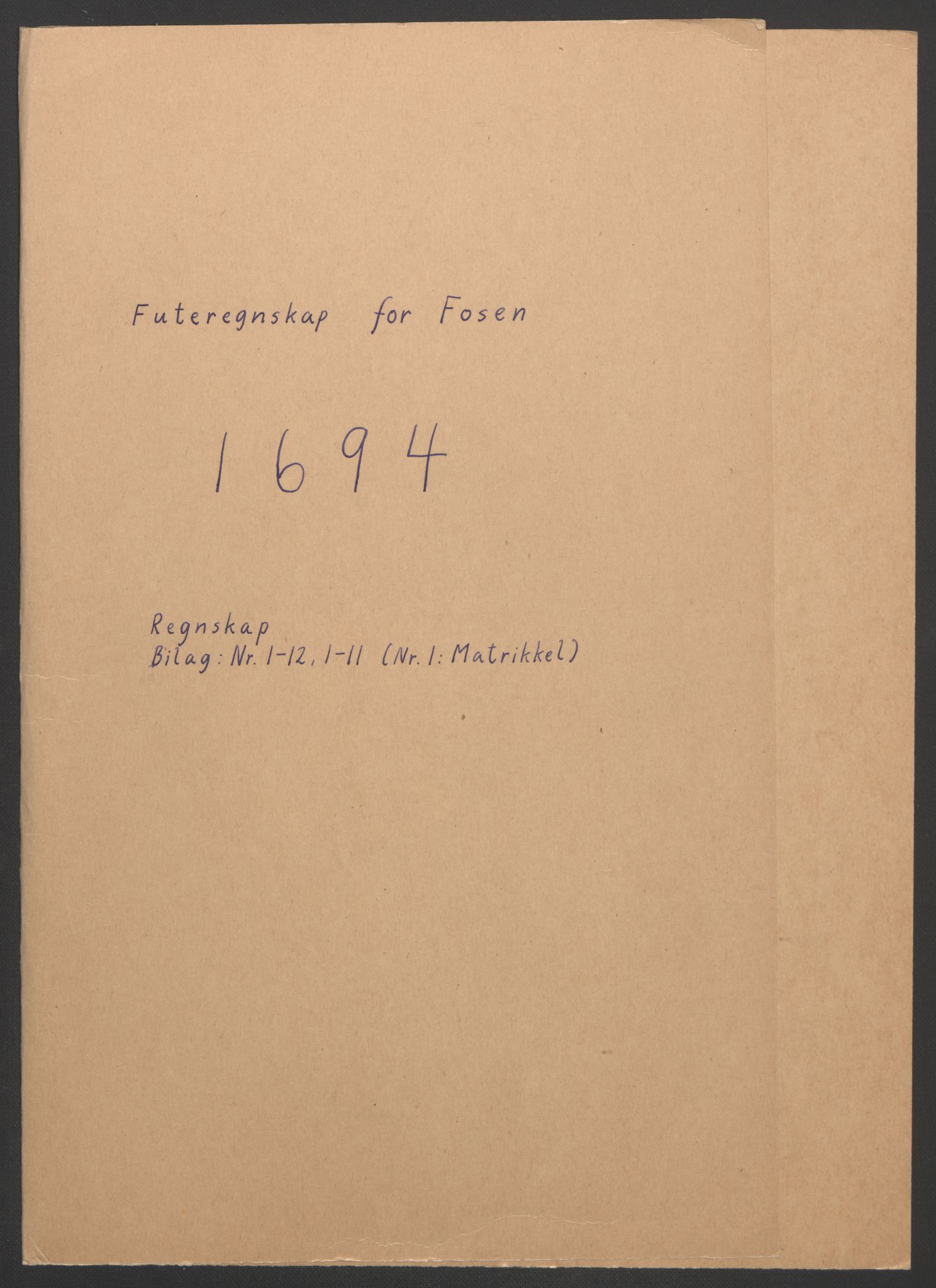 Rentekammeret inntil 1814, Reviderte regnskaper, Fogderegnskap, RA/EA-4092/R57/L3850: Fogderegnskap Fosen, 1694, p. 2