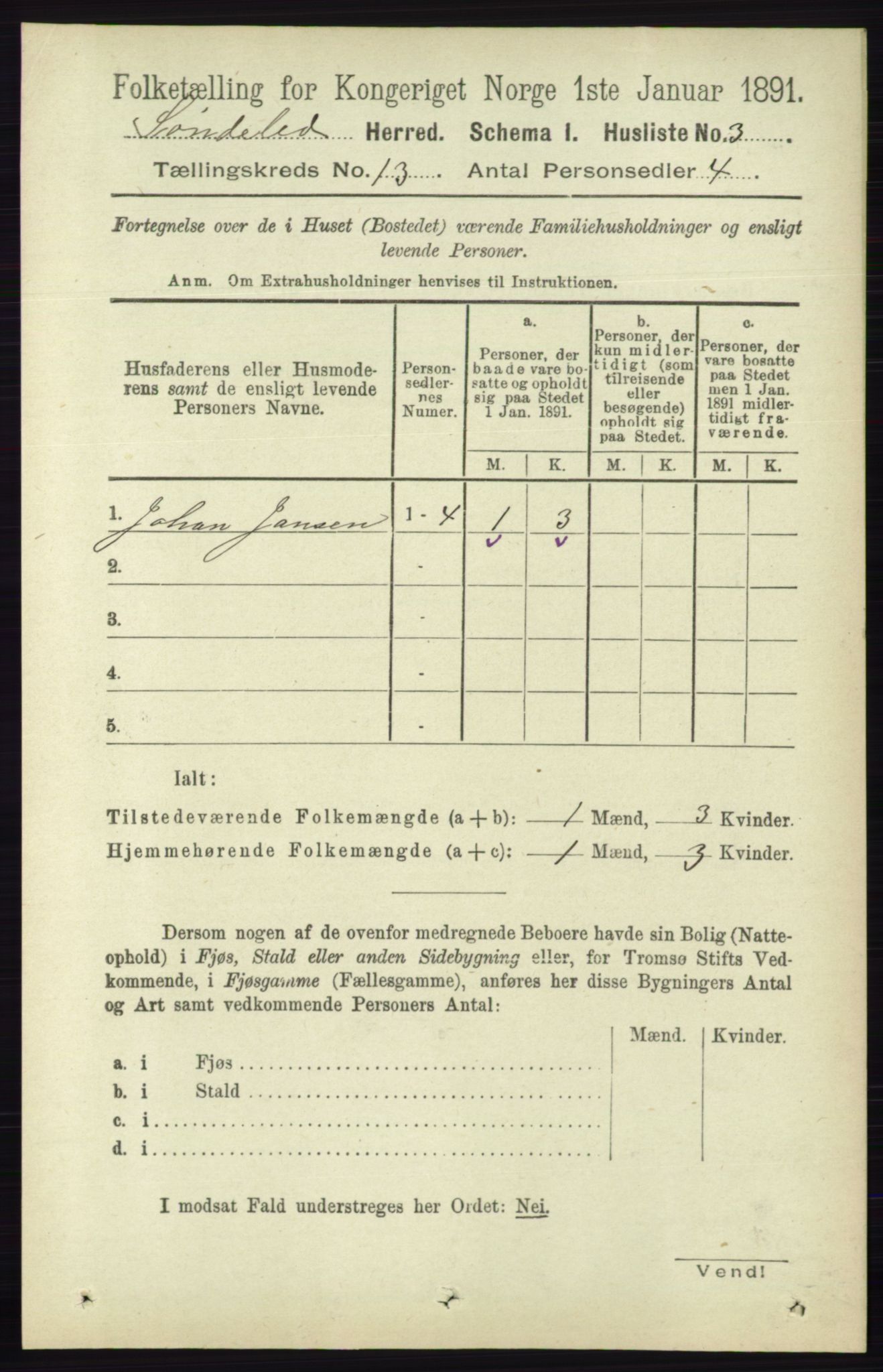 RA, 1891 census for 0913 Søndeled, 1891, p. 3868