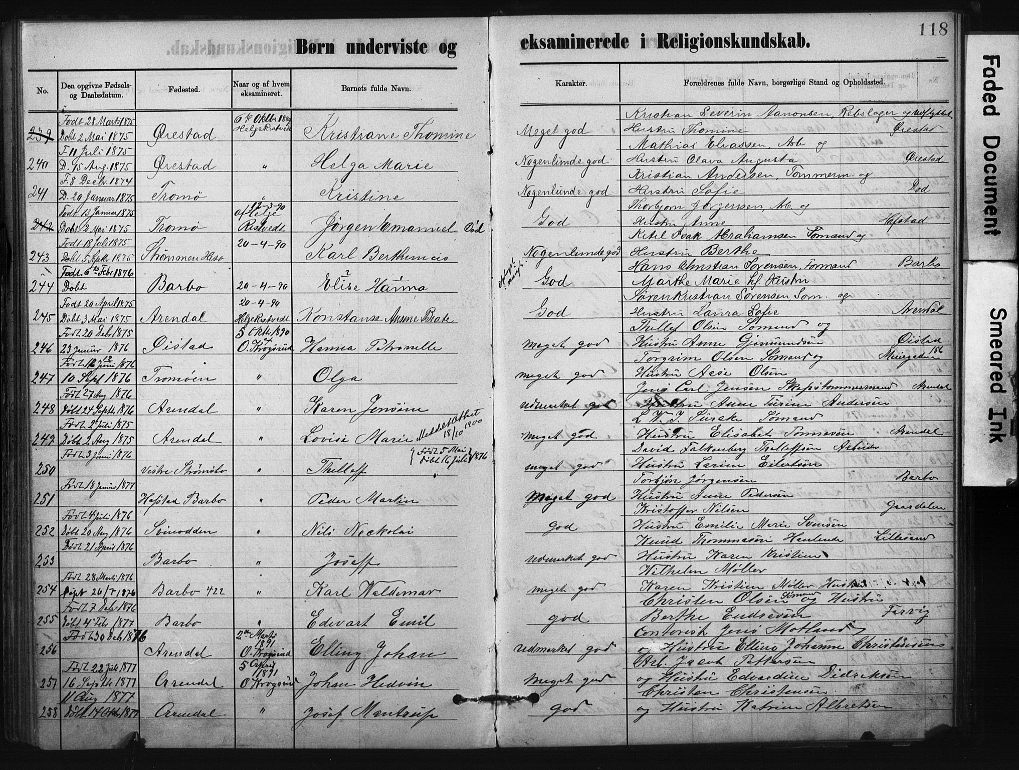 Metodistmenigheten, Arendal, SAK/1292-0011/F/Fa/L0004: Dissenter register no. F-4, 1883-1892, p. 118