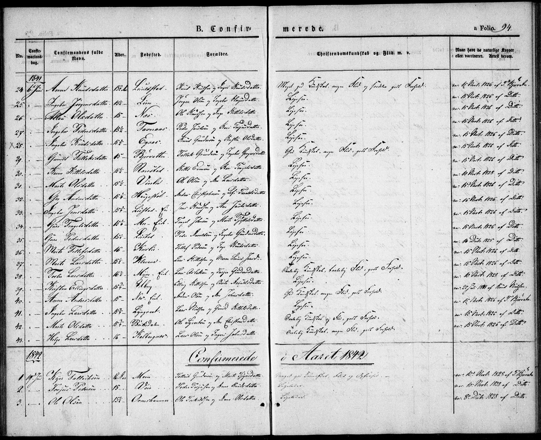 Gjerstad sokneprestkontor, AV/SAK-1111-0014/F/Fa/Fab/L0002: Parish register (official) no. A 2, 1835-1852, p. 94