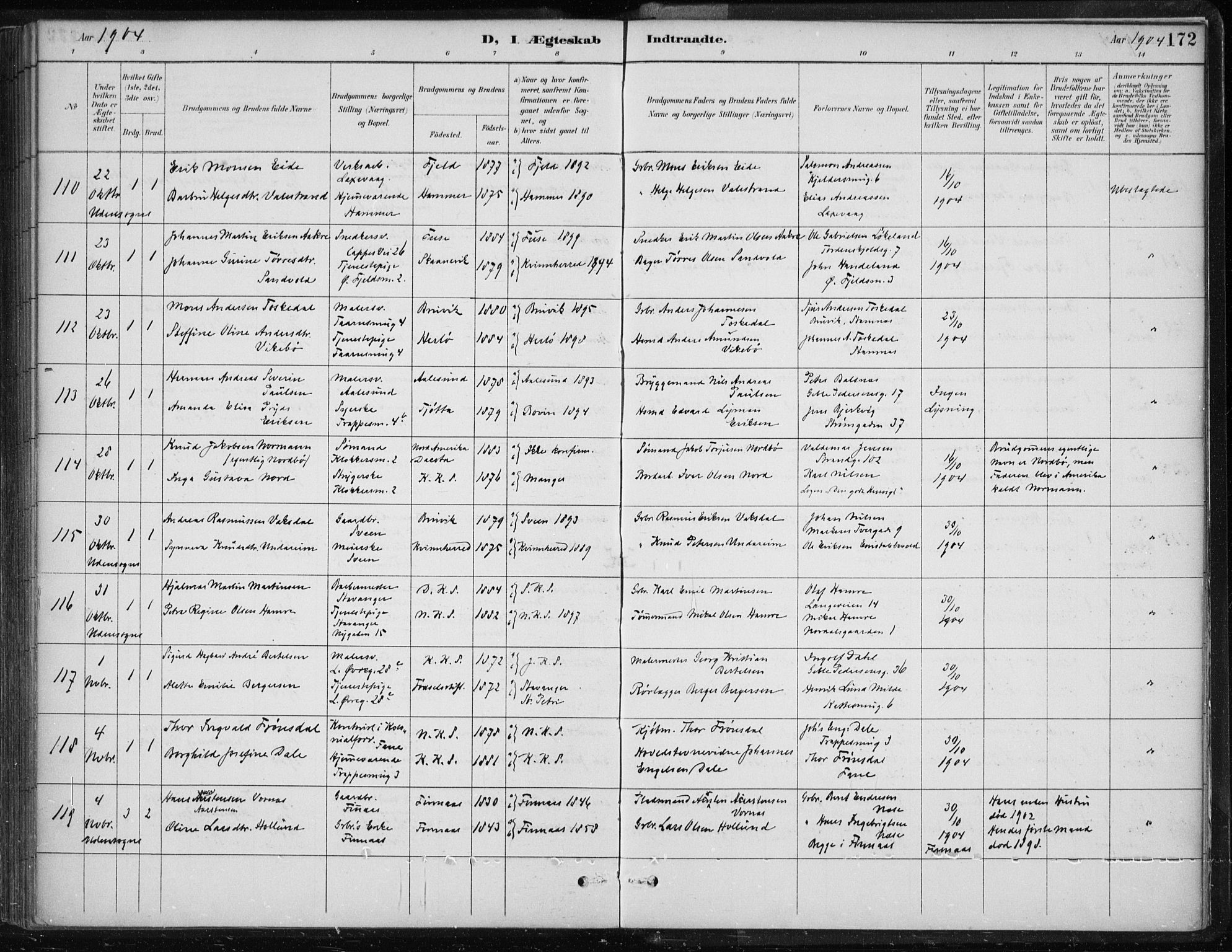 Korskirken sokneprestembete, AV/SAB-A-76101/H/Hab: Parish register (copy) no. D 3, 1887-1906, p. 172