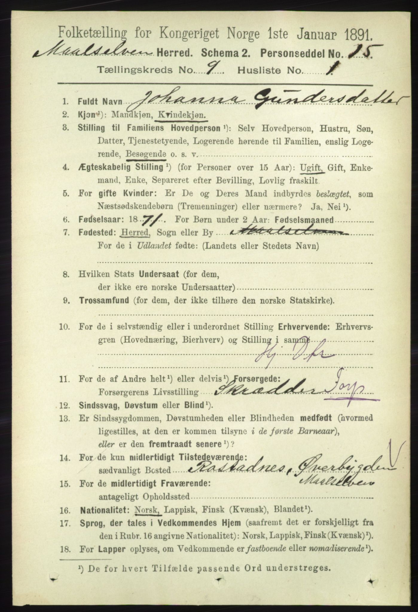 RA, 1891 census for 1924 Målselv, 1891, p. 2756