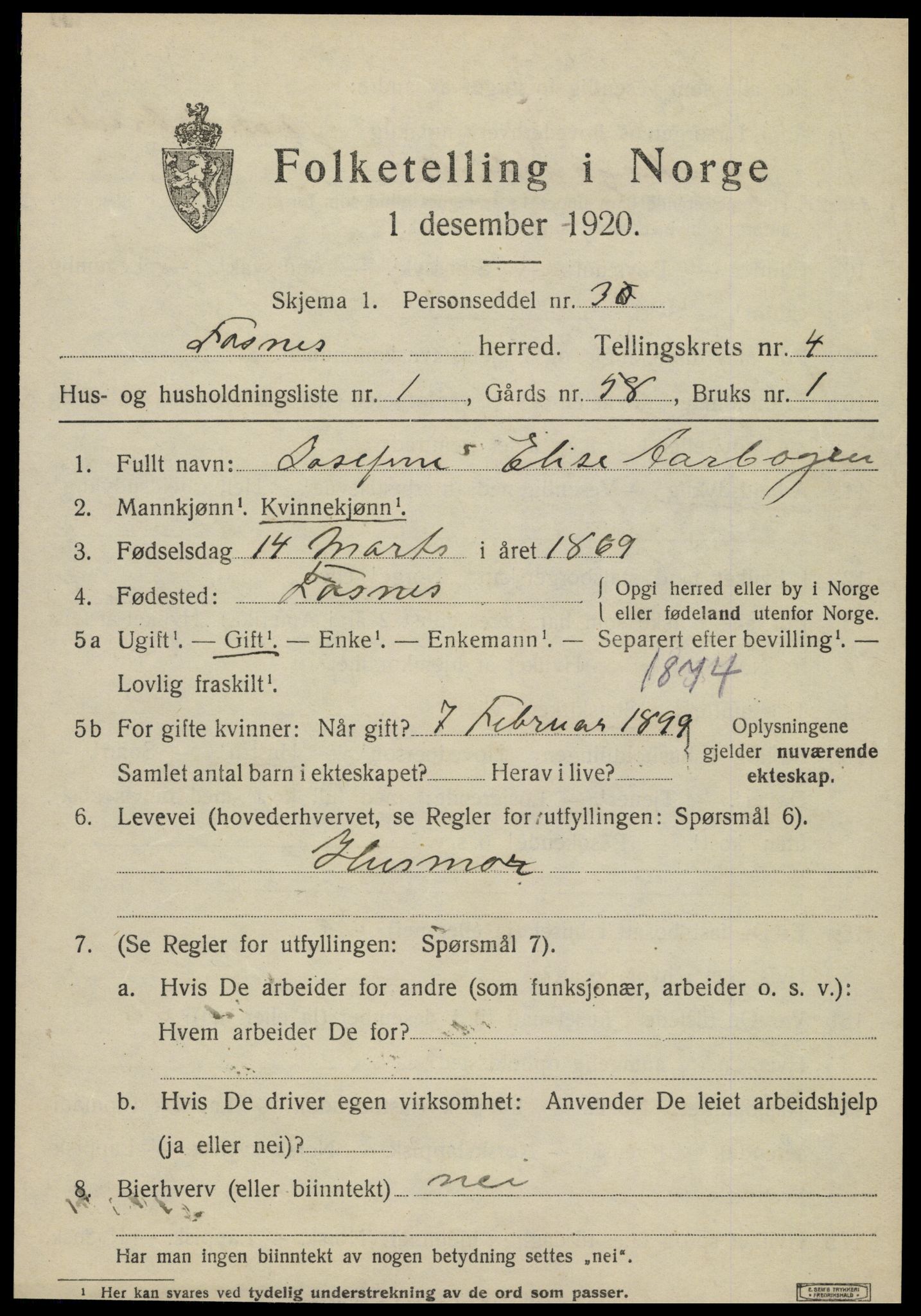 SAT, 1920 census for Fosnes, 1920, p. 1981