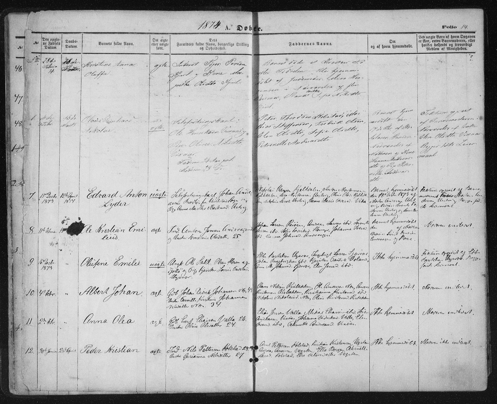 Ministerialprotokoller, klokkerbøker og fødselsregistre - Nordland, AV/SAT-A-1459/816/L0241: Parish register (official) no. 816A07, 1870-1885, p. 14