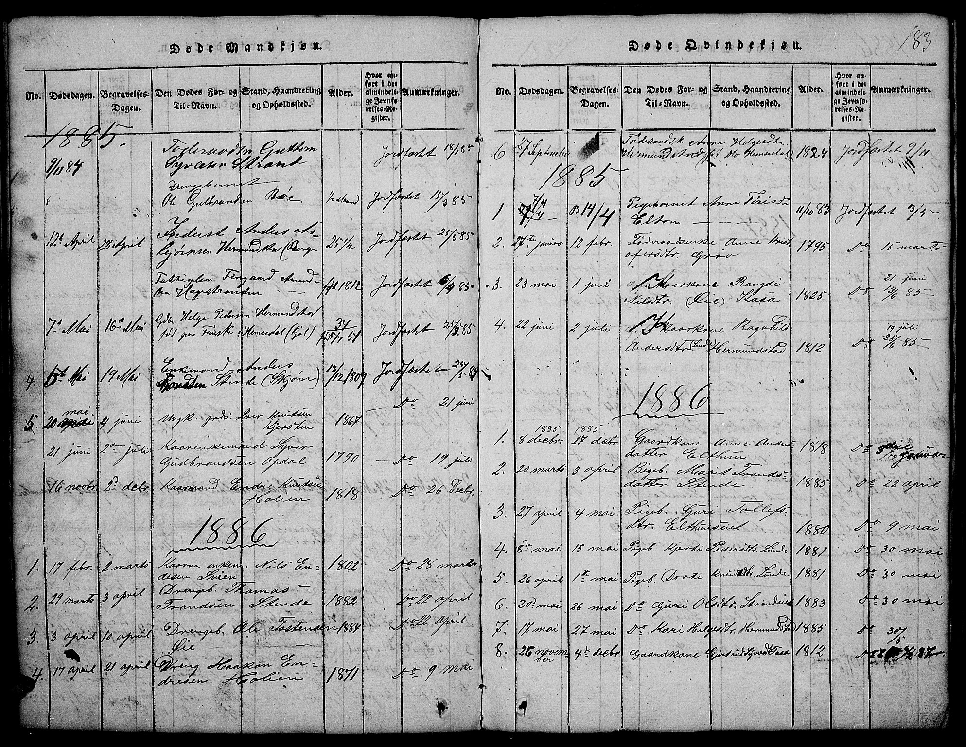 Vang prestekontor, Valdres, SAH/PREST-140/H/Hb/L0002: Parish register (copy) no. 2, 1814-1889, p. 183