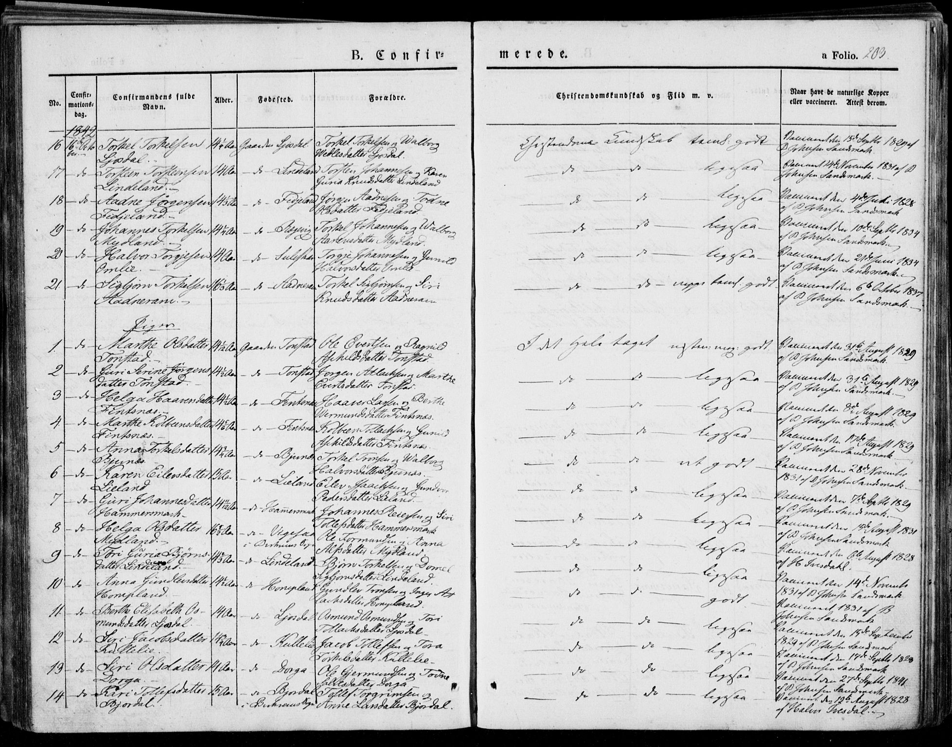 Bakke sokneprestkontor, AV/SAK-1111-0002/F/Fa/Faa/L0004: Parish register (official) no. A 4, 1834-1846, p. 203