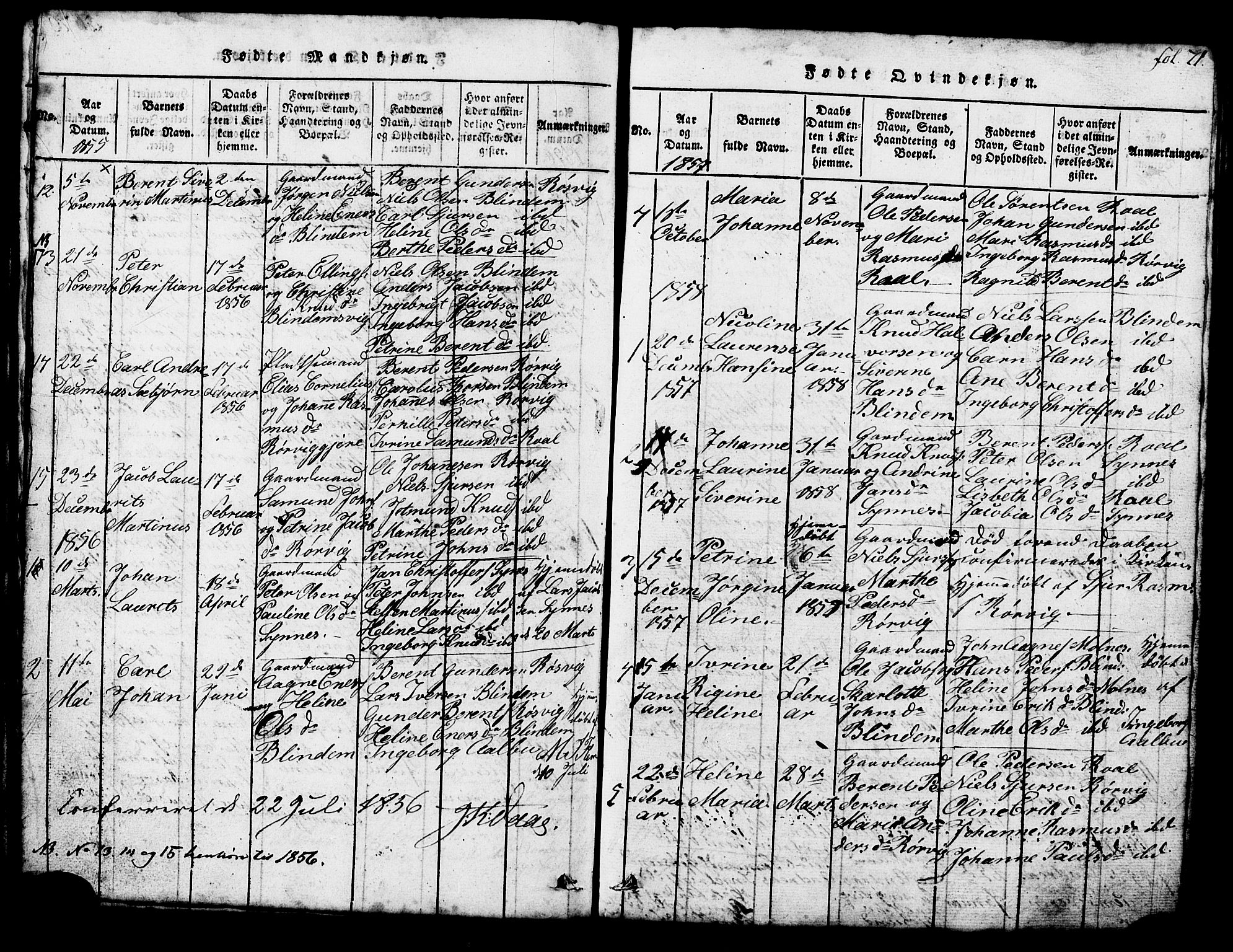 Ministerialprotokoller, klokkerbøker og fødselsregistre - Møre og Romsdal, SAT/A-1454/537/L0520: Parish register (copy) no. 537C01, 1819-1868, p. 71