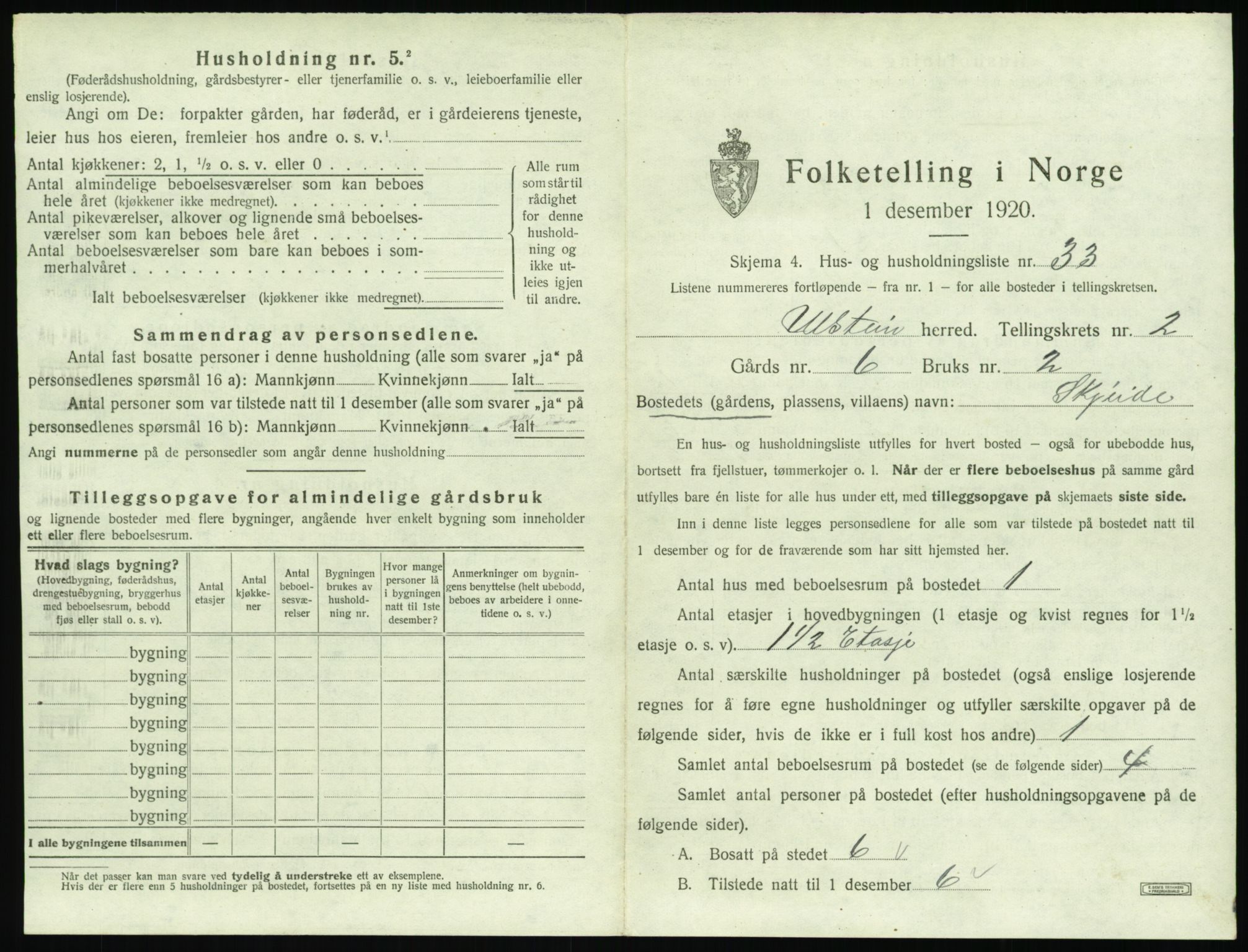 SAT, 1920 census for Ulstein, 1920, p. 166