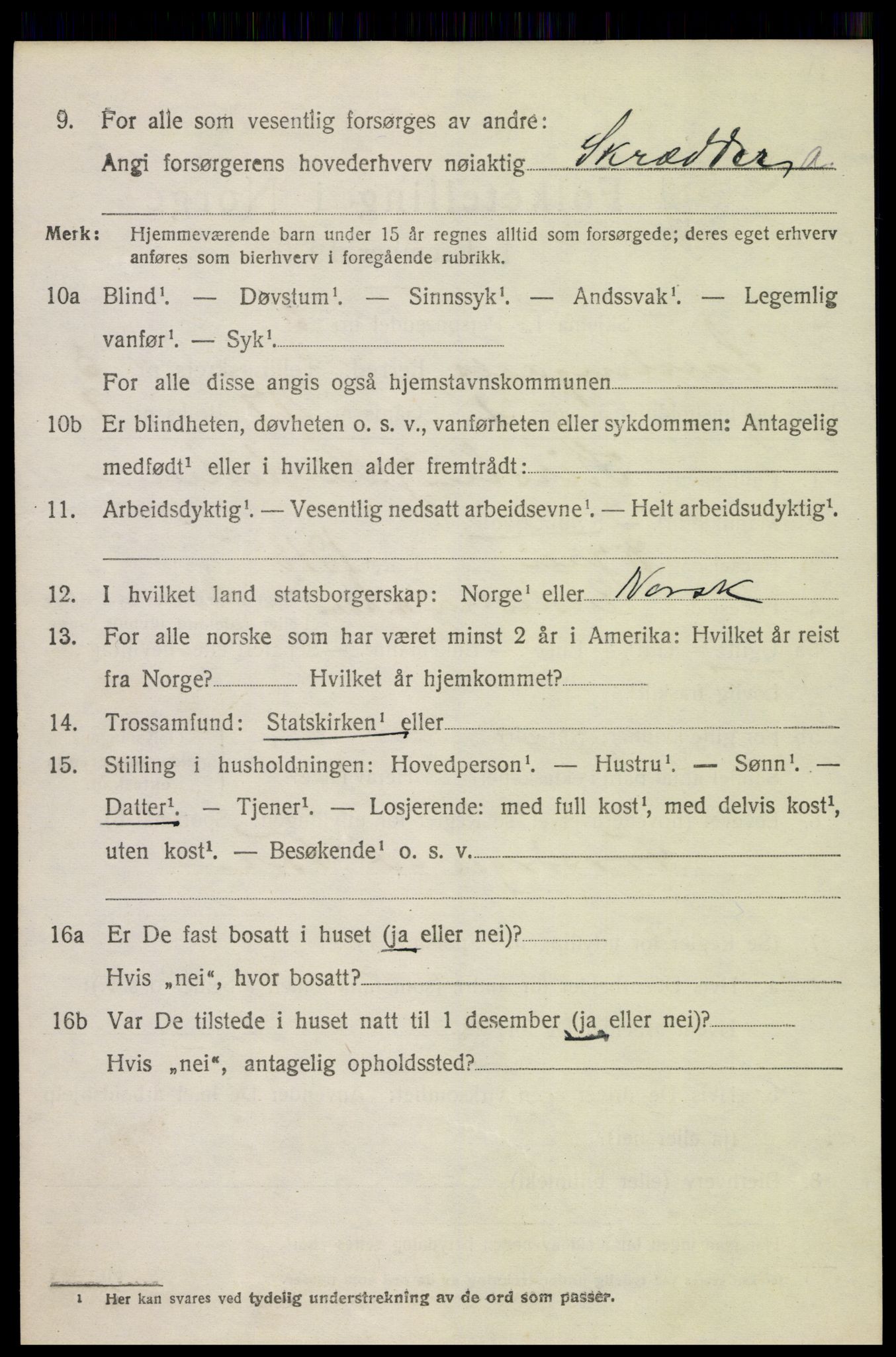 SAH, 1920 census for Snertingdal, 1920, p. 2606