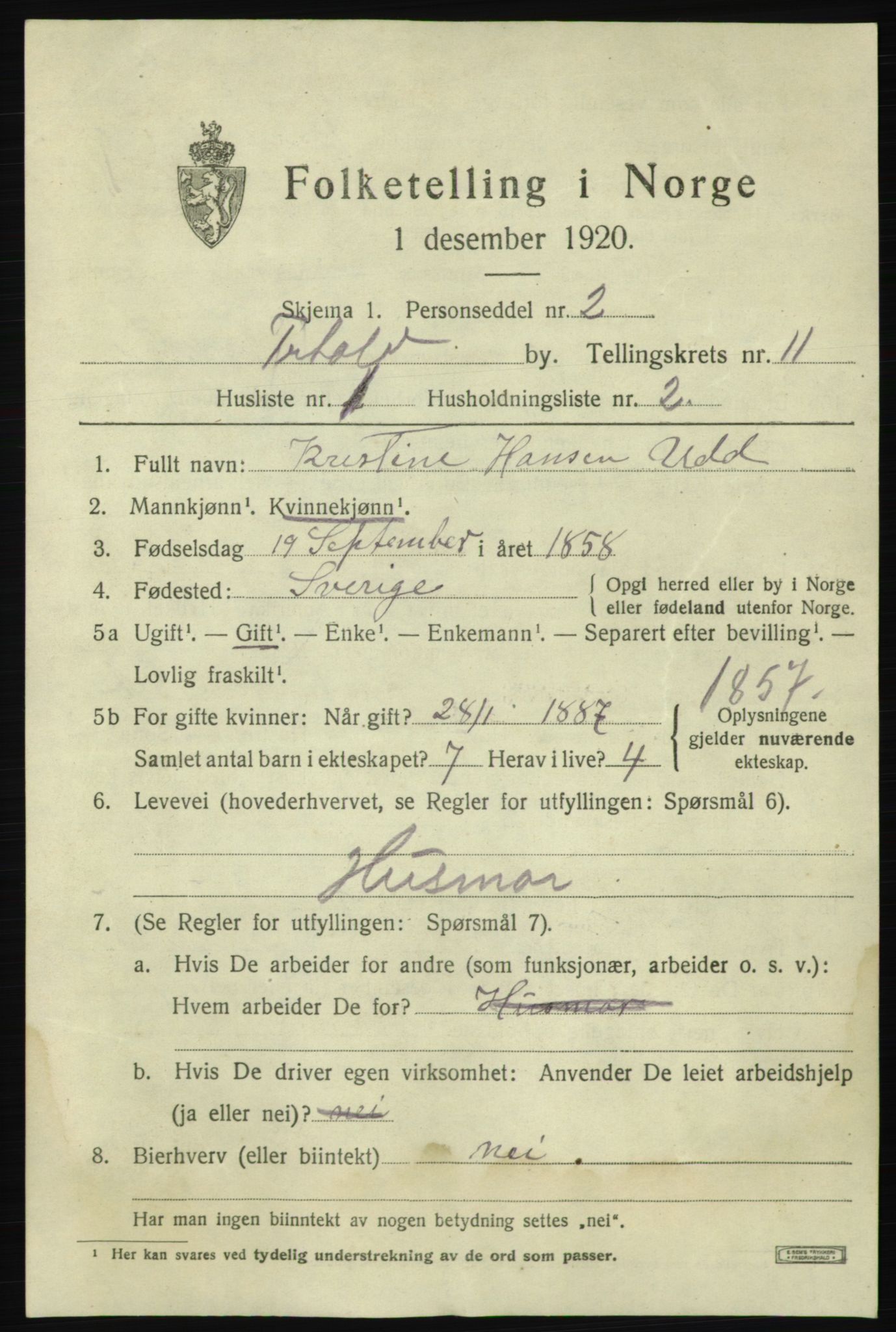 SAO, 1920 census for Fredrikshald, 1920, p. 18735