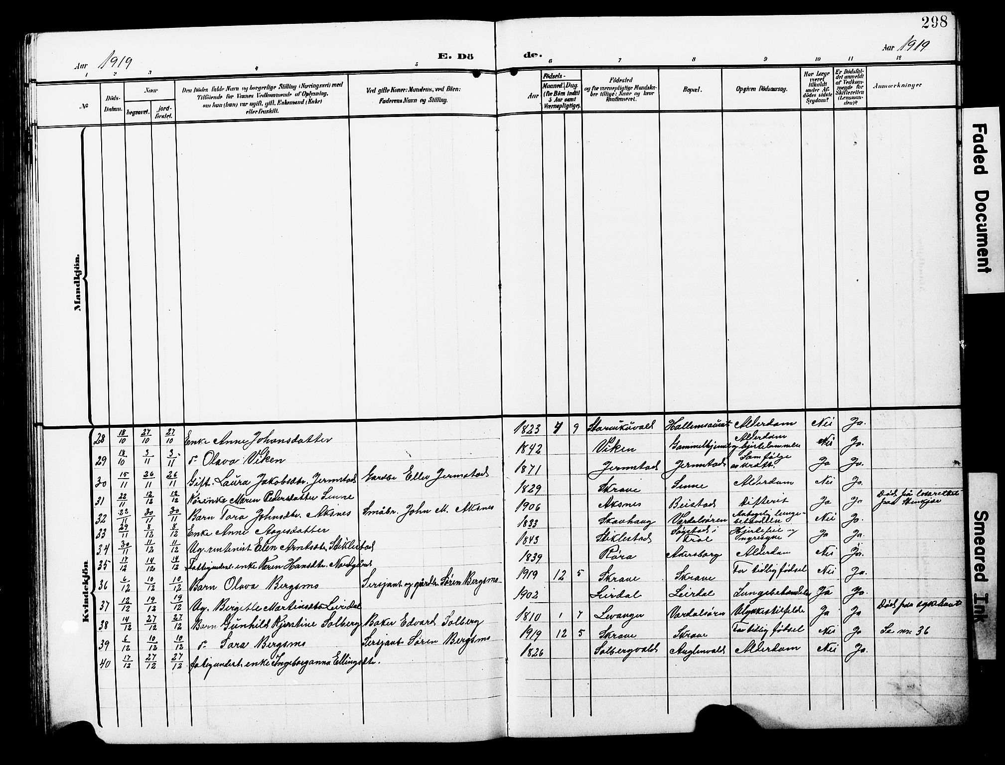 Ministerialprotokoller, klokkerbøker og fødselsregistre - Nord-Trøndelag, SAT/A-1458/723/L0258: Parish register (copy) no. 723C06, 1908-1927, p. 298