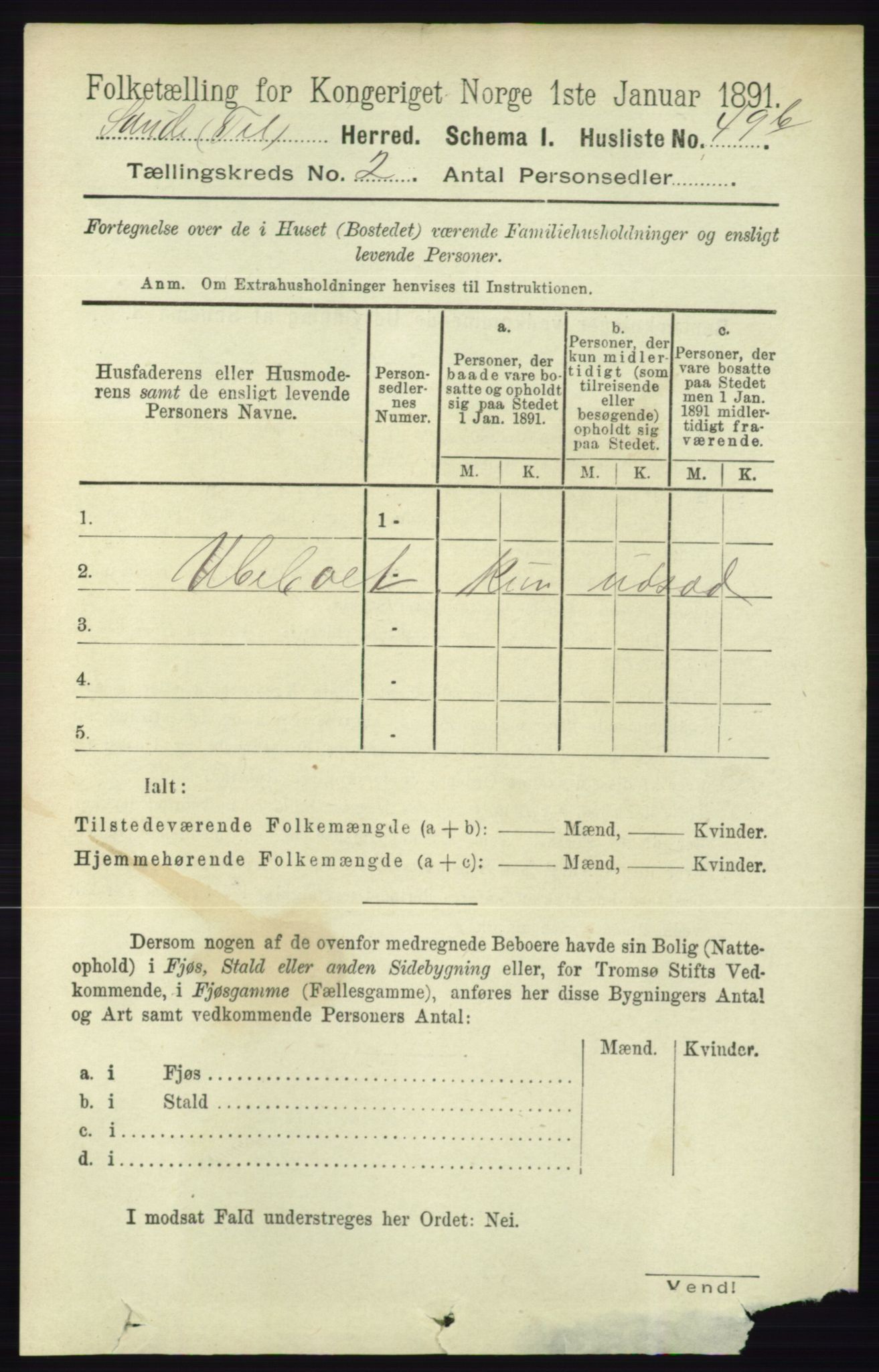 RA, 1891 census for 0822 Sauherad, 1891, p. 451