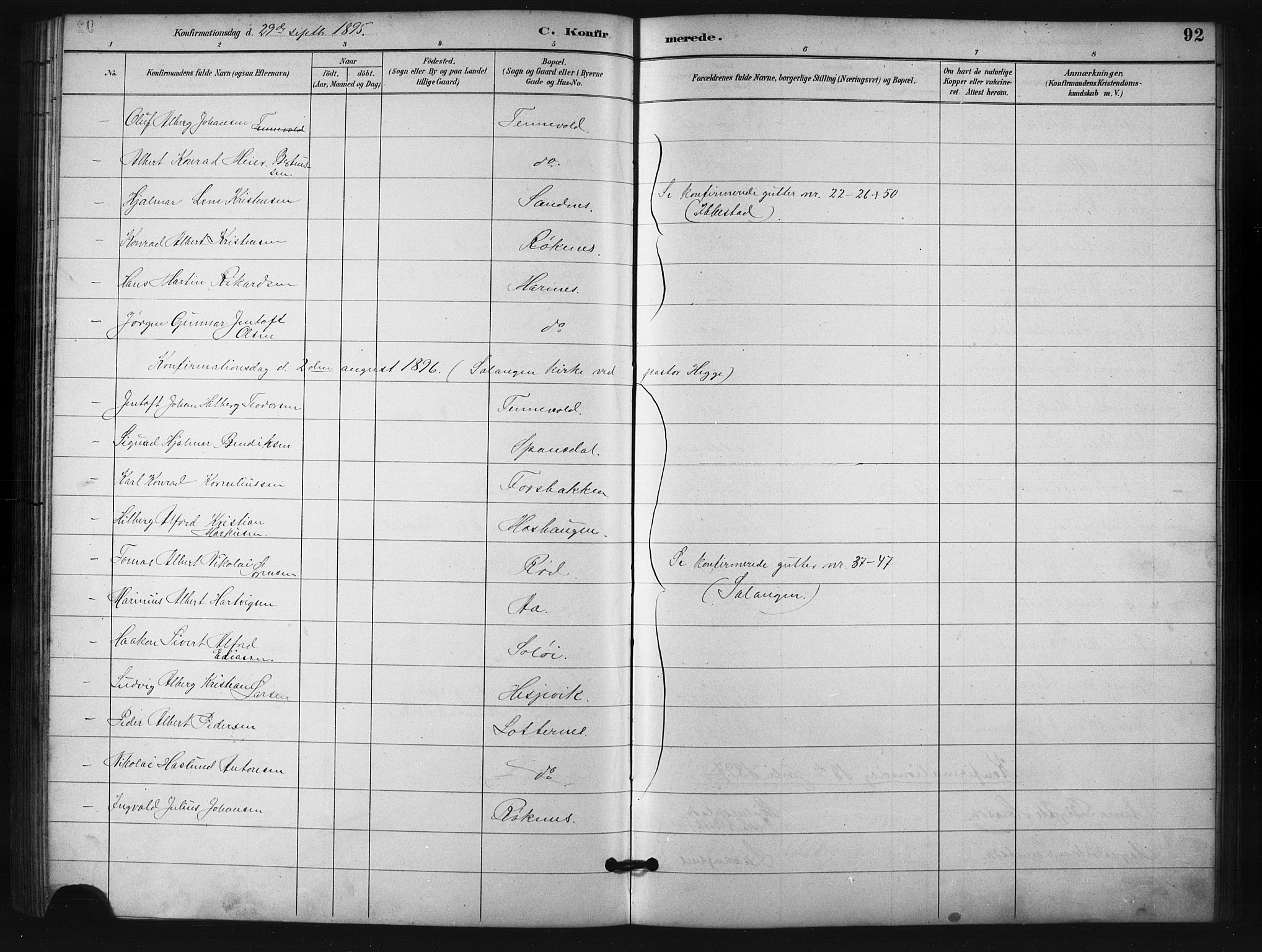 Salangen sokneprestembete, SATØ/S-1324/H/Ha/L0001klokker: Parish register (copy) no. 1, 1893-1910, p. 92