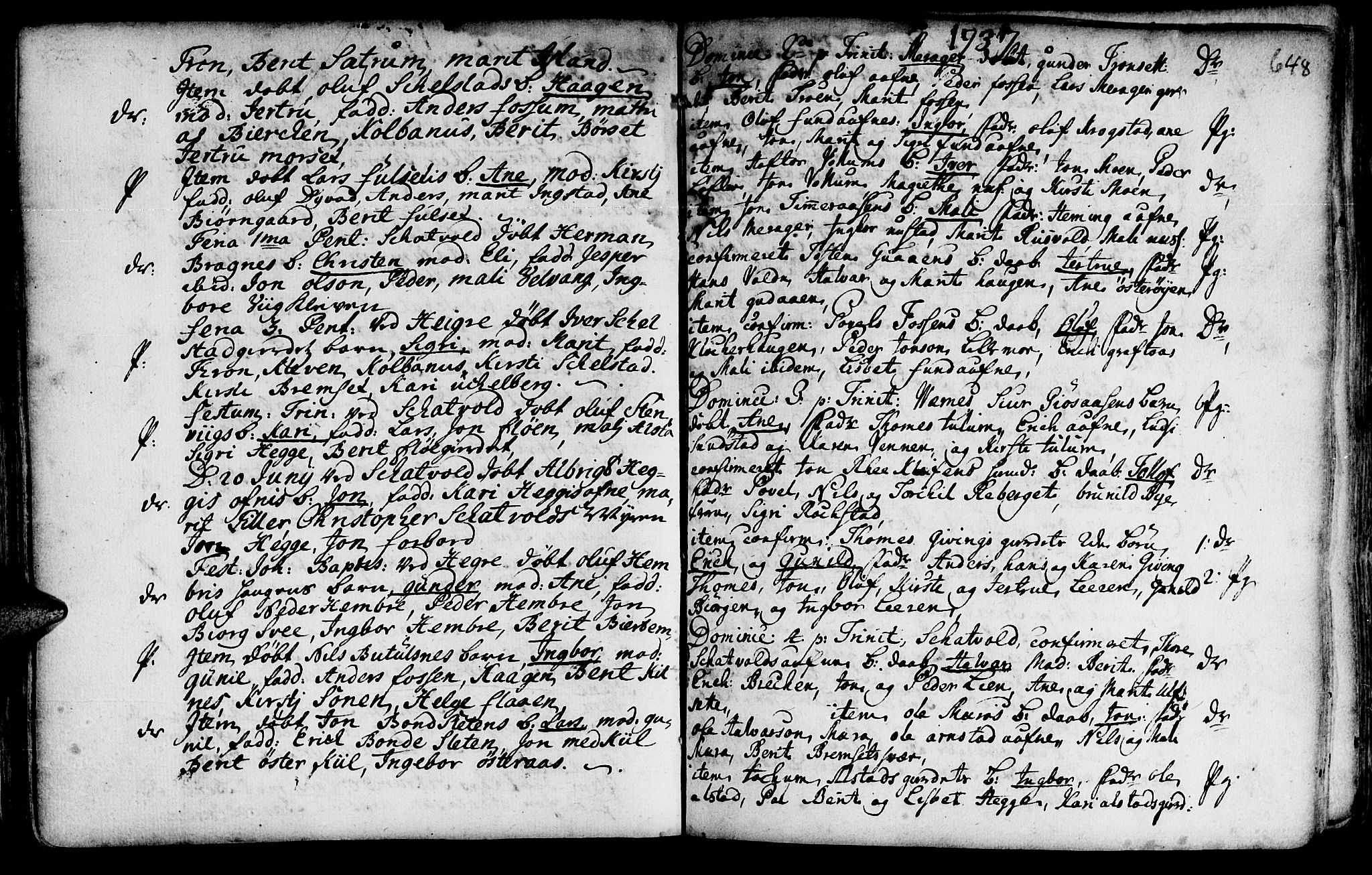 Ministerialprotokoller, klokkerbøker og fødselsregistre - Nord-Trøndelag, SAT/A-1458/709/L0055: Parish register (official) no. 709A03, 1730-1739, p. 647a-648a