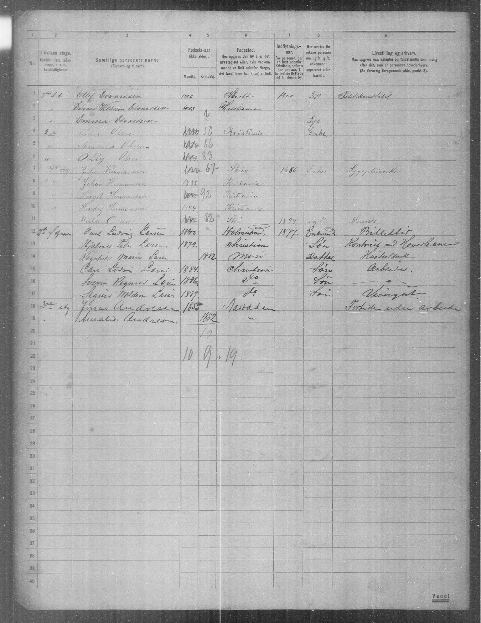 OBA, Municipal Census 1904 for Kristiania, 1904, p. 76