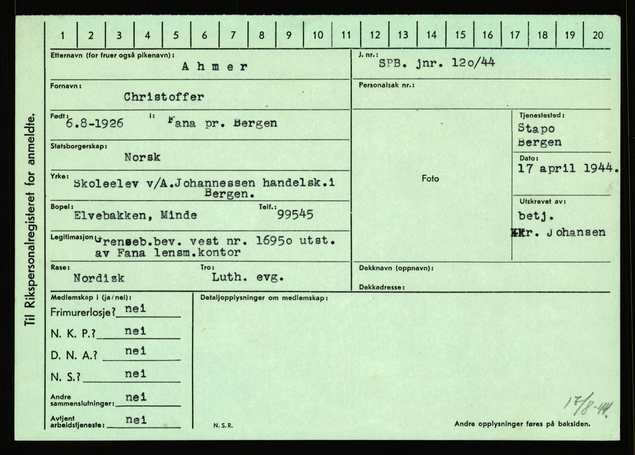 Statspolitiet - Hovedkontoret / Osloavdelingen, AV/RA-S-1329/C/Ca/L0001: Aabakken - Armann, 1943-1945, p. 1226