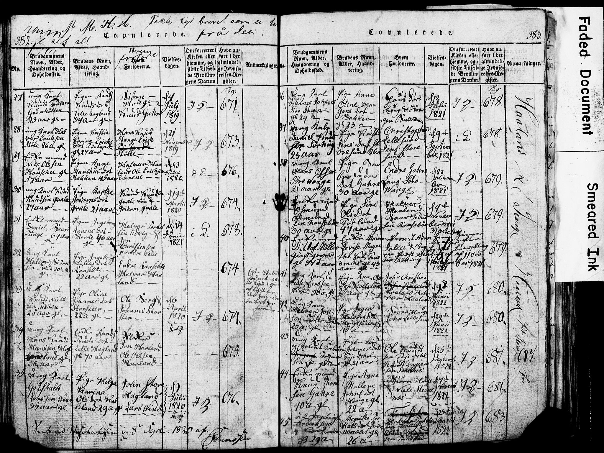 Torvastad sokneprestkontor, SAST/A -101857/H/Ha/Hab/L0002: Parish register (copy) no. B 2, 1817-1834, p. 382-383