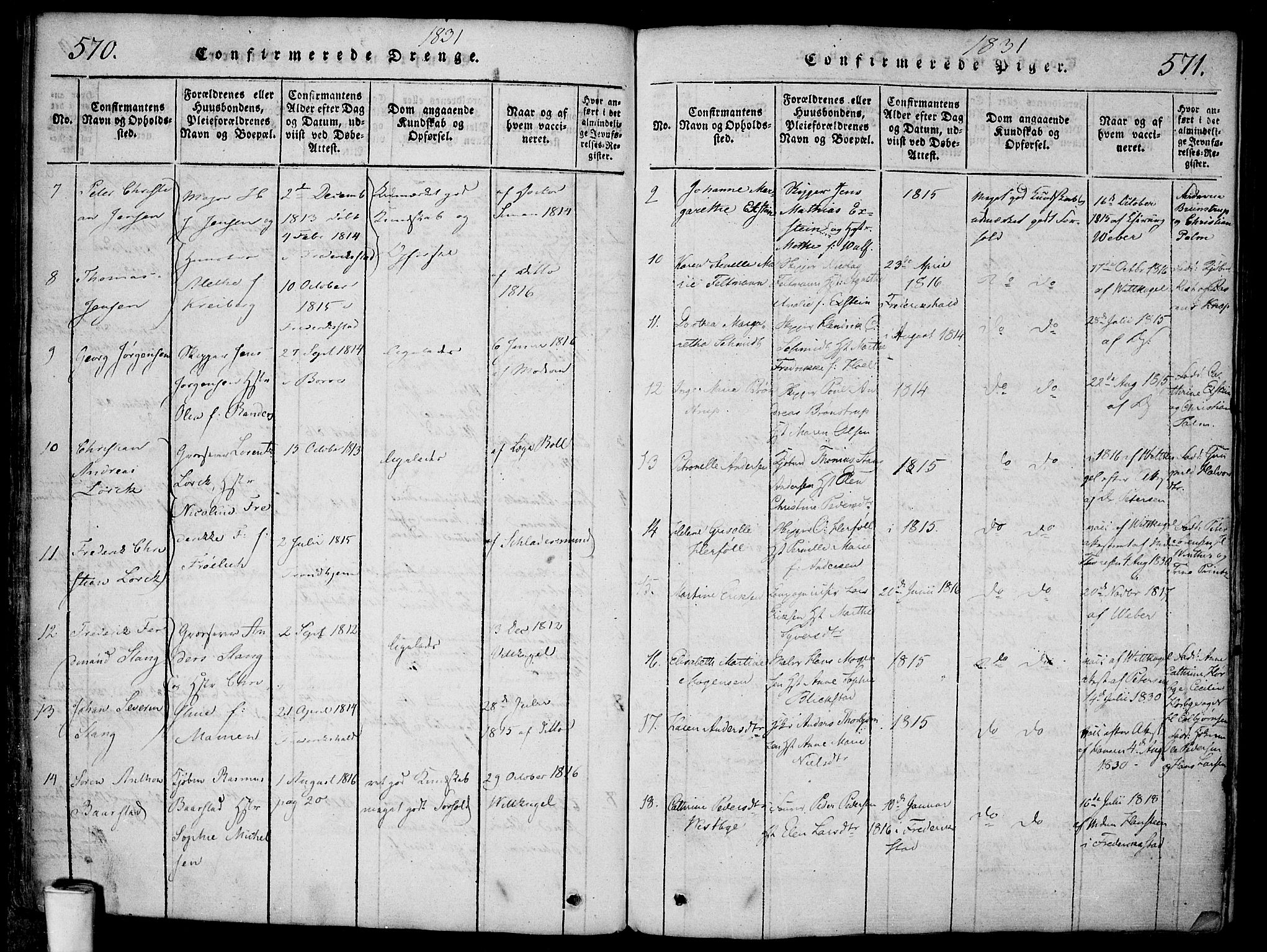 Halden prestekontor Kirkebøker, SAO/A-10909/F/Fa/L0003: Parish register (official) no. I 3, 1815-1834, p. 570-571