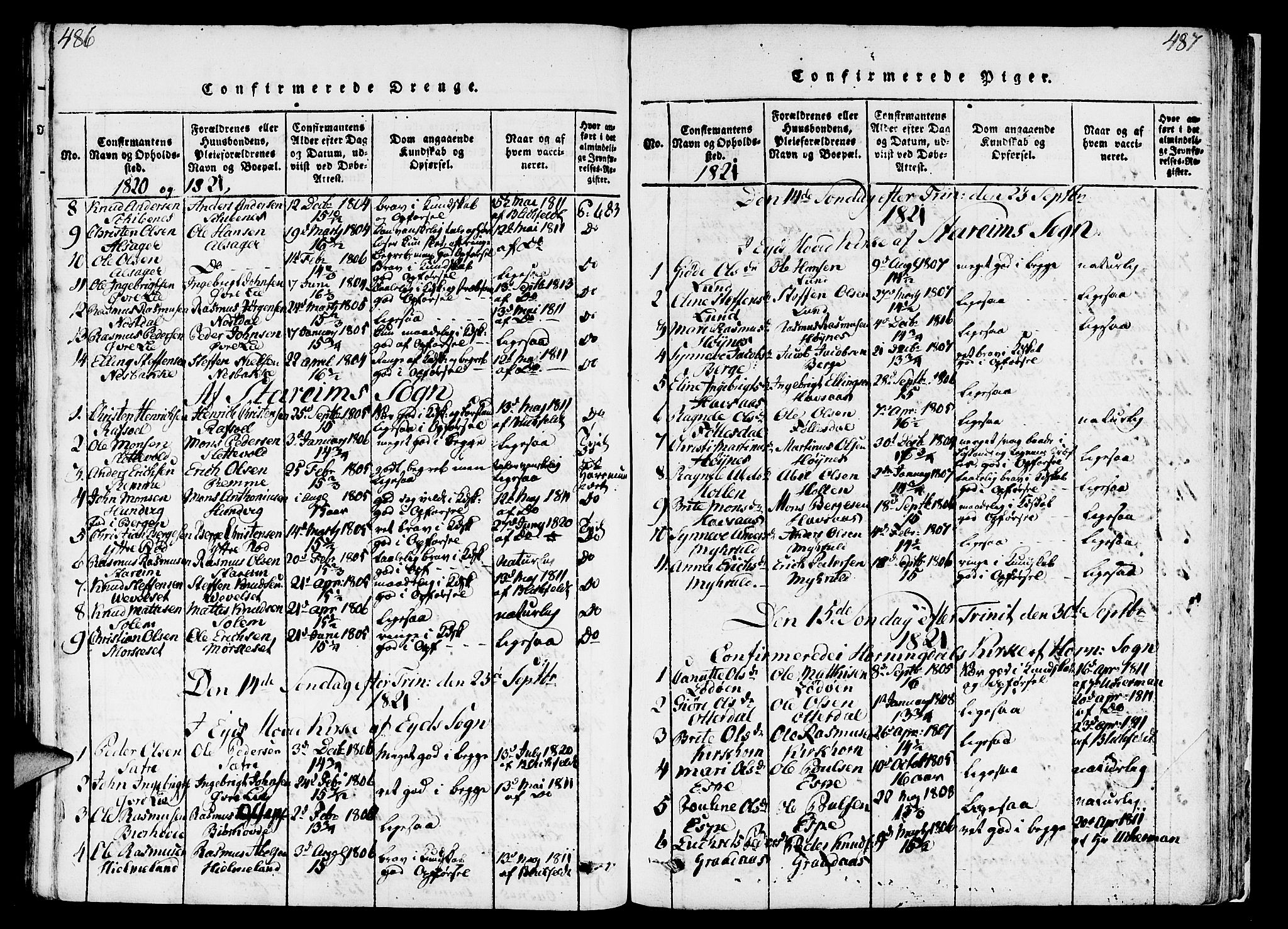 Eid sokneprestembete, AV/SAB-A-82301/H/Haa/Haaa/L0005: Parish register (official) no. A 5, 1816-1830, p. 486-487