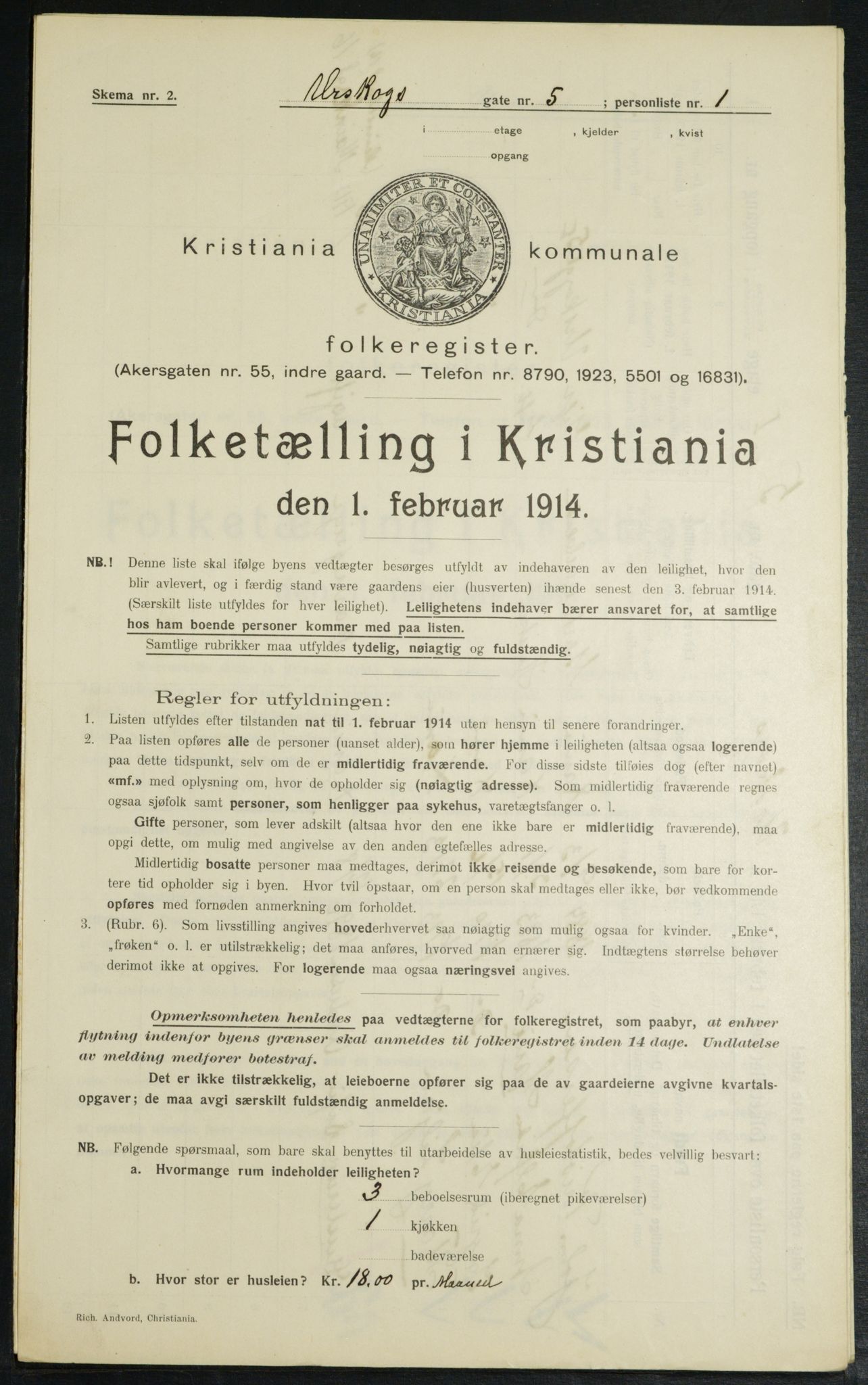 OBA, Municipal Census 1914 for Kristiania, 1914, p. 2558