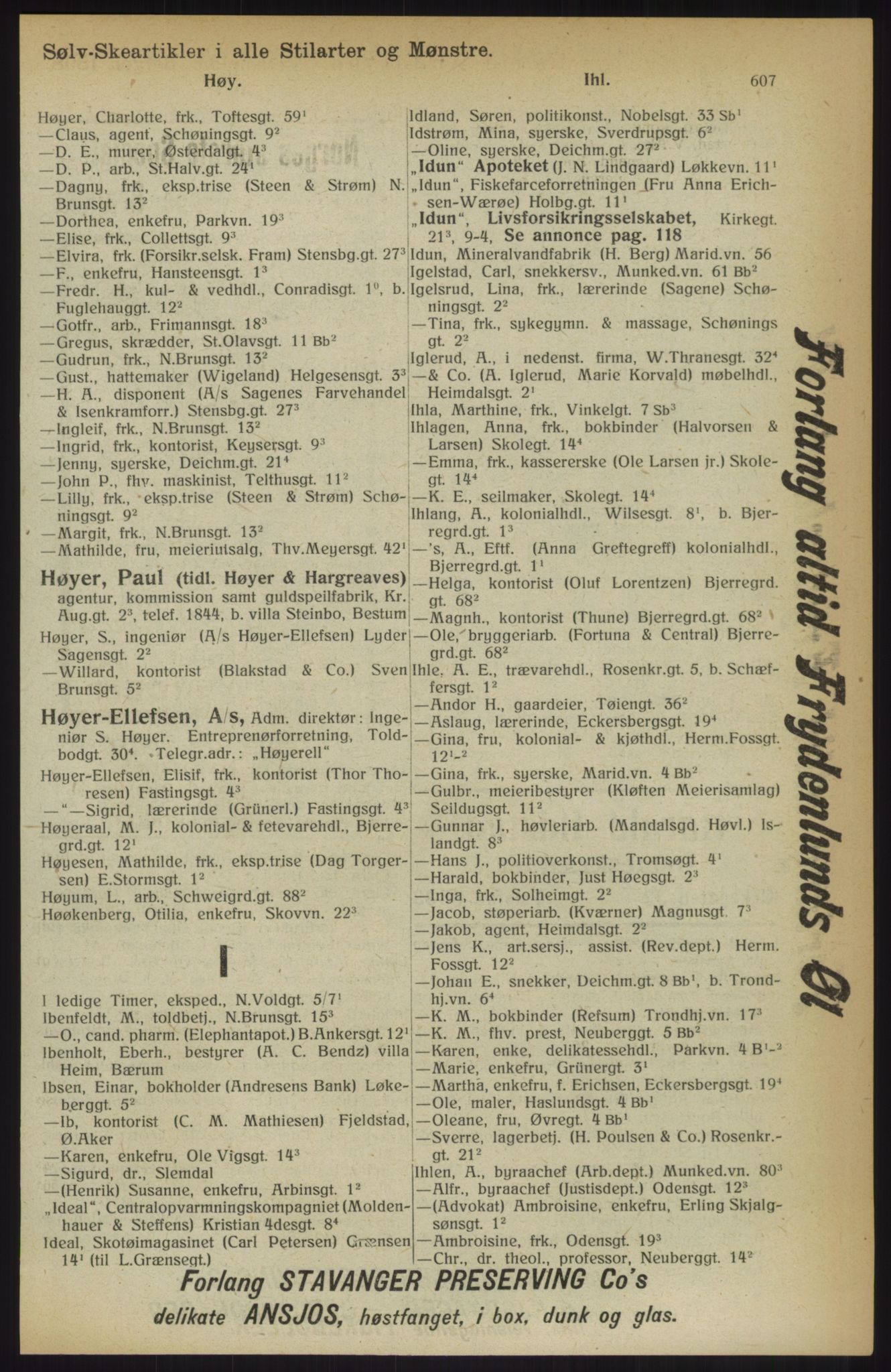 Kristiania/Oslo adressebok, PUBL/-, 1914, p. 607