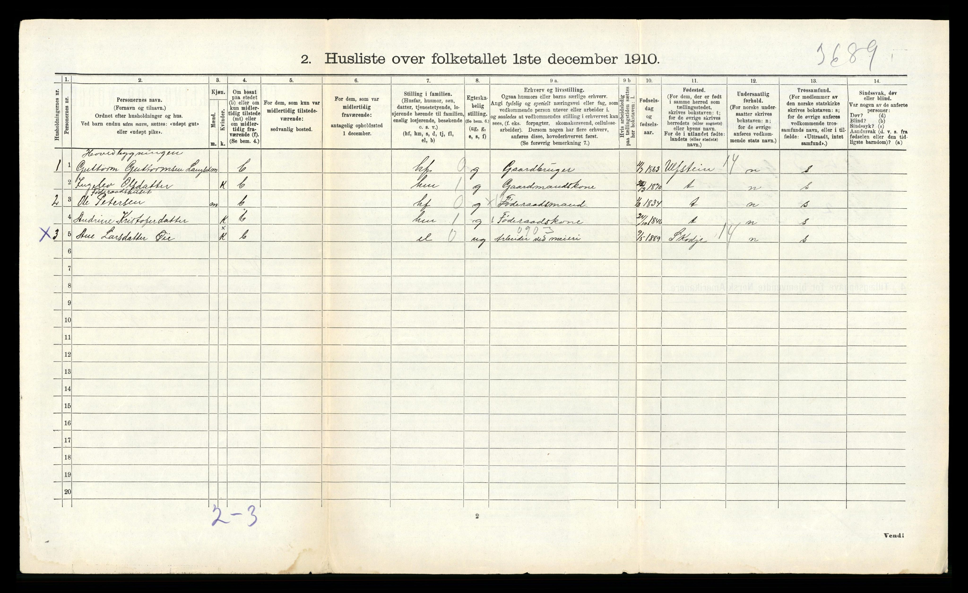 RA, 1910 census for Vatne, 1910, p. 456