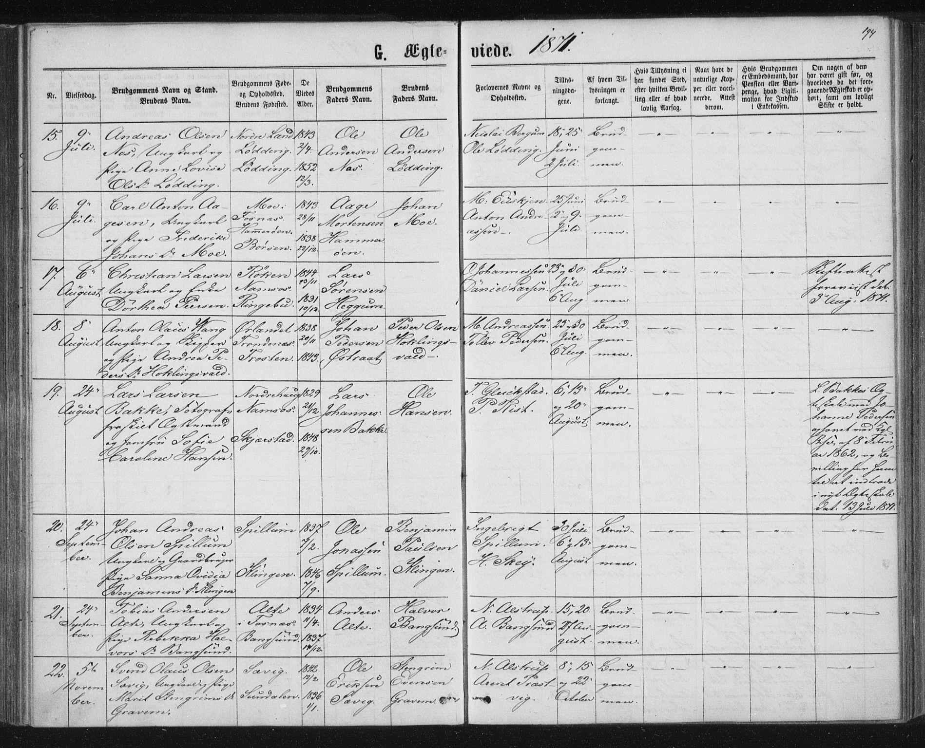 Ministerialprotokoller, klokkerbøker og fødselsregistre - Nord-Trøndelag, AV/SAT-A-1458/768/L0570: Parish register (official) no. 768A05, 1865-1874, p. 194
