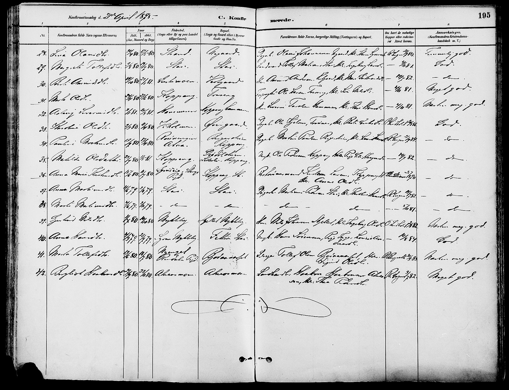 Stor-Elvdal prestekontor, SAH/PREST-052/H/Ha/Haa/L0002: Parish register (official) no. 2, 1882-1907, p. 195