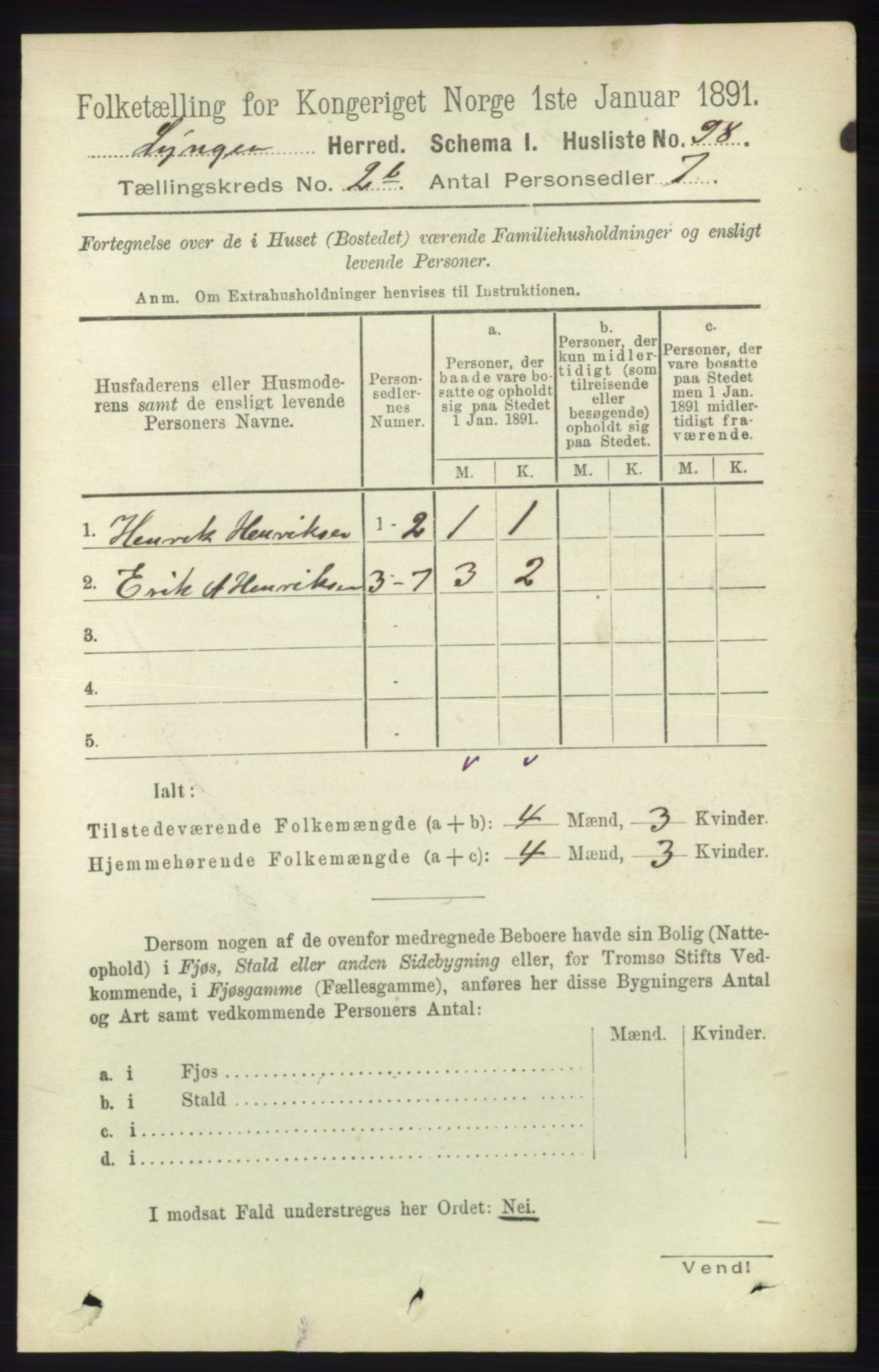 RA, 1891 census for 1938 Lyngen, 1891, p. 2466