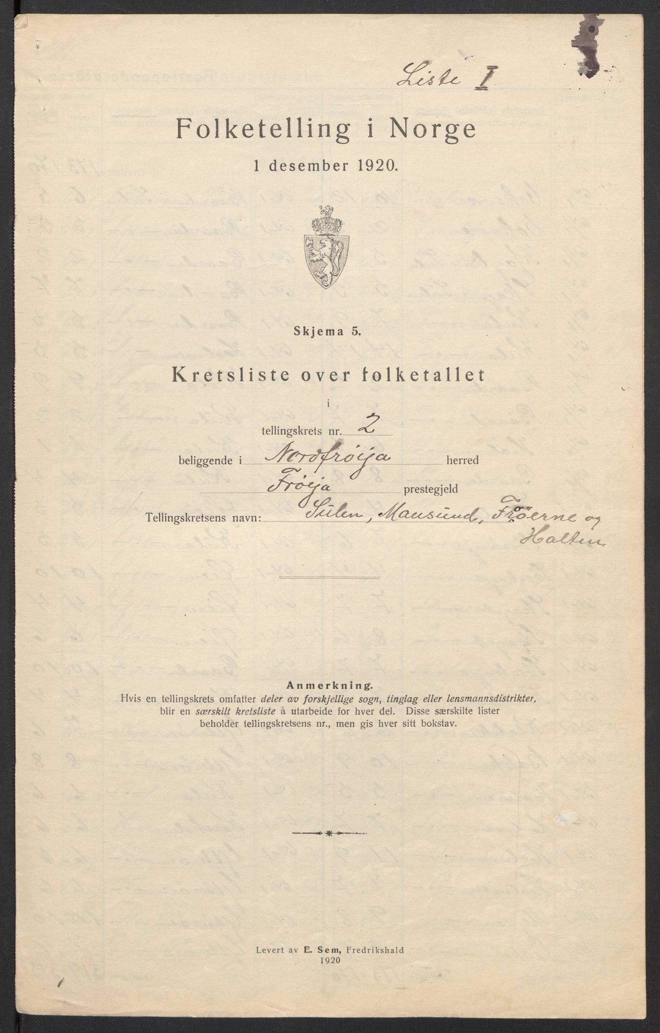 SAT, 1920 census for Nord-Frøya, 1920, p. 15