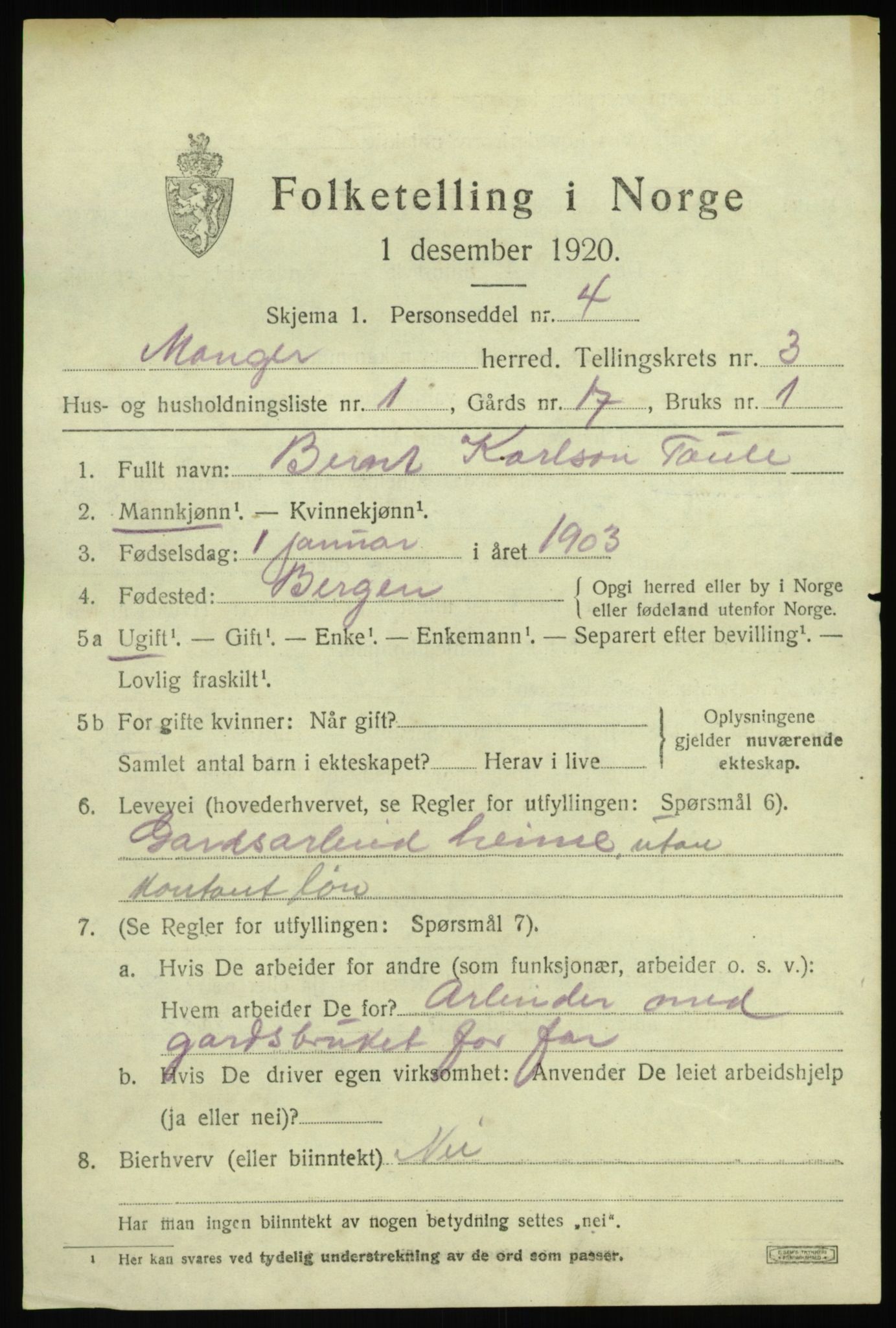 SAB, 1920 census for Manger, 1920, p. 2221