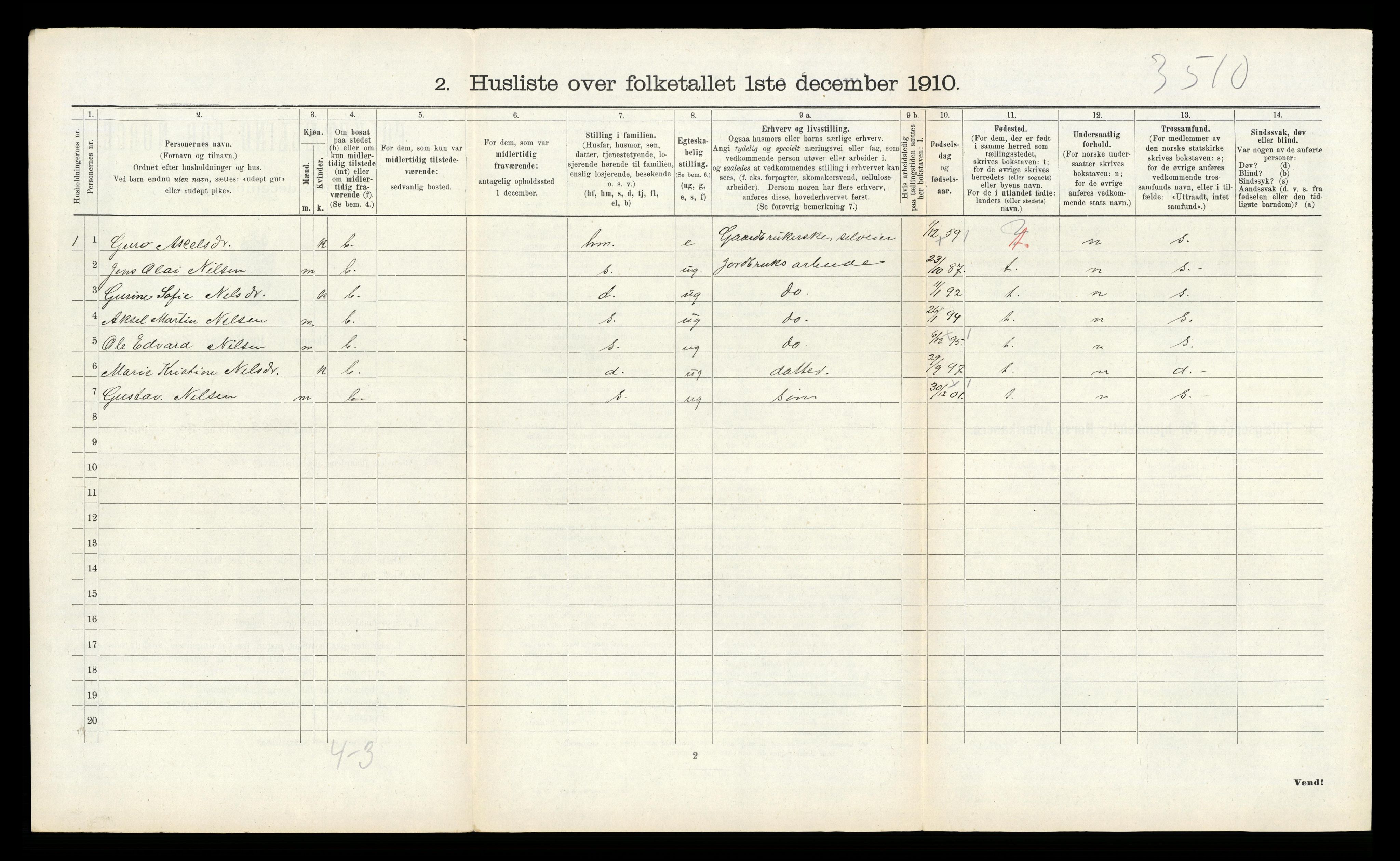 RA, 1910 census for Samnanger, 1910, p. 738