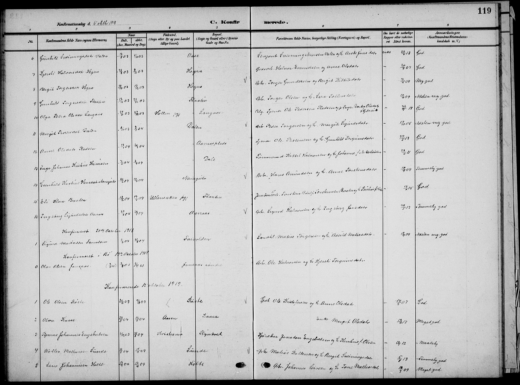 Sauherad kirkebøker, AV/SAKO-A-298/G/Ga/L0004a: Parish register (copy) no. I 4a, 1906-1934, p. 119