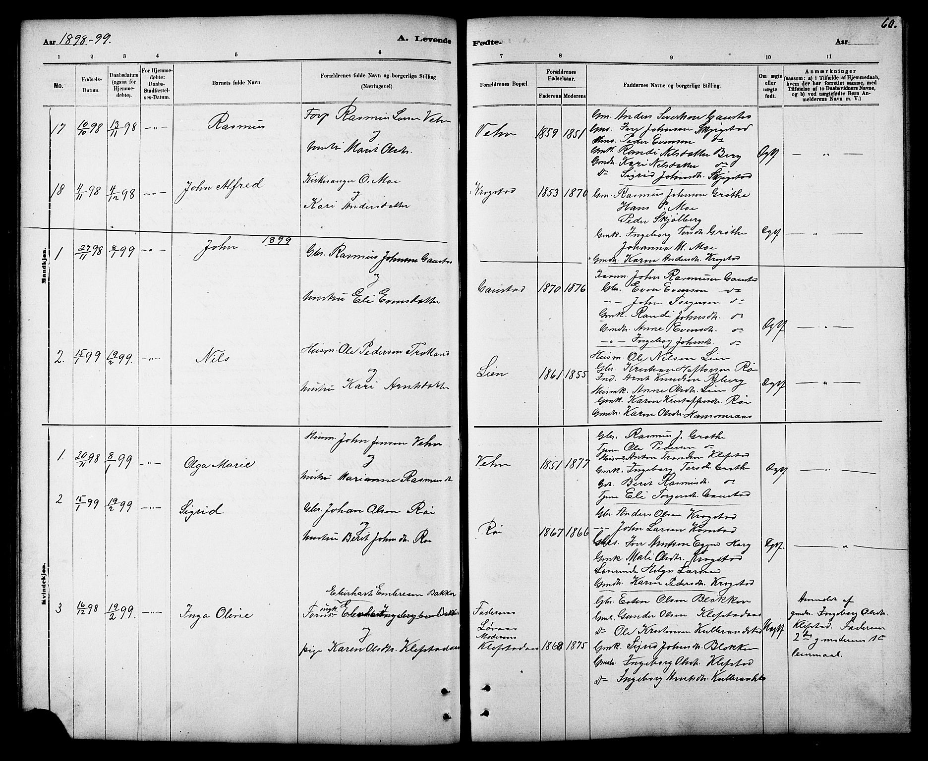 Ministerialprotokoller, klokkerbøker og fødselsregistre - Sør-Trøndelag, SAT/A-1456/694/L1132: Parish register (copy) no. 694C04, 1887-1914, p. 60