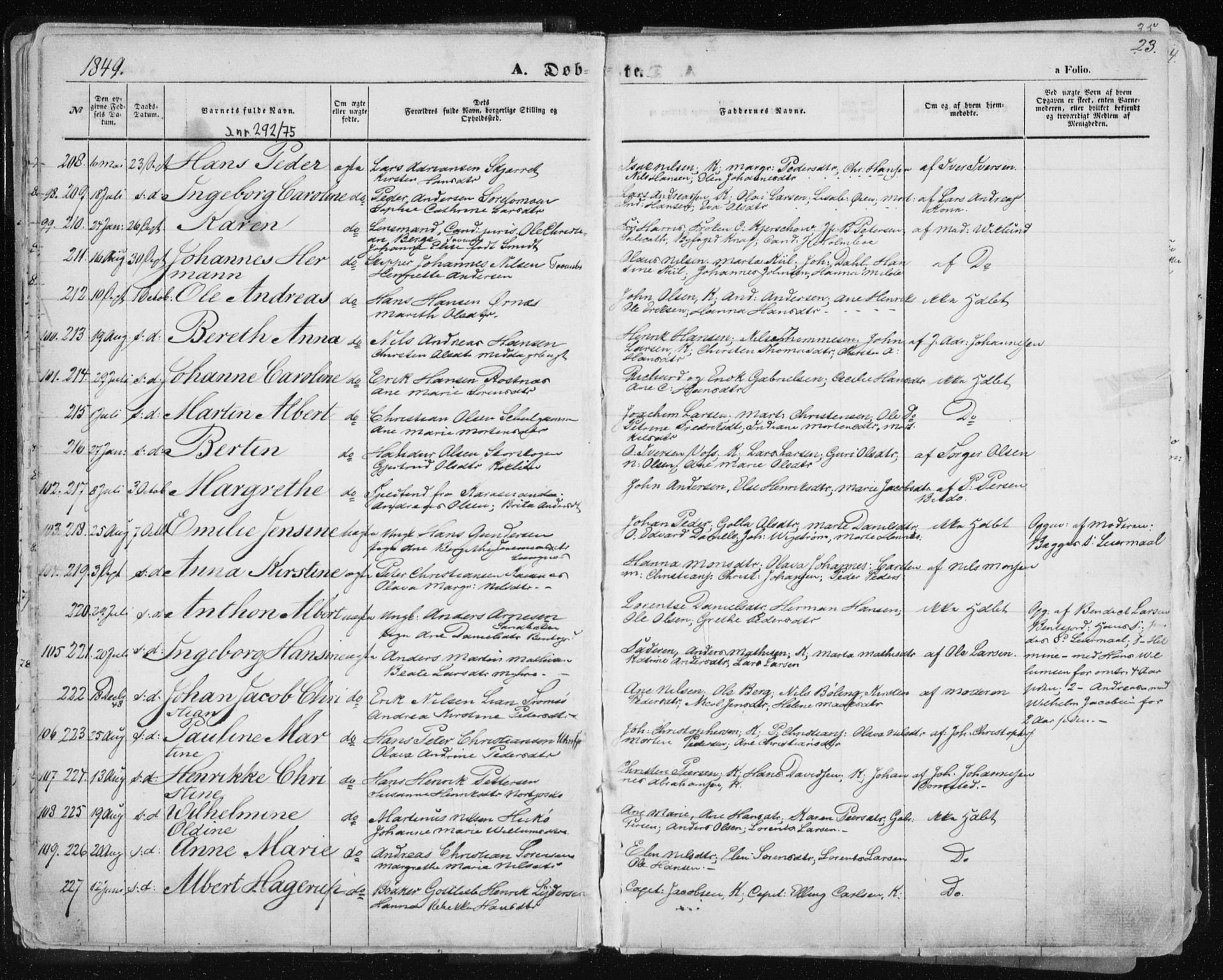 Tromsø sokneprestkontor/stiftsprosti/domprosti, SATØ/S-1343/G/Ga/L0010kirke: Parish register (official) no. 10, 1848-1855, p. 23
