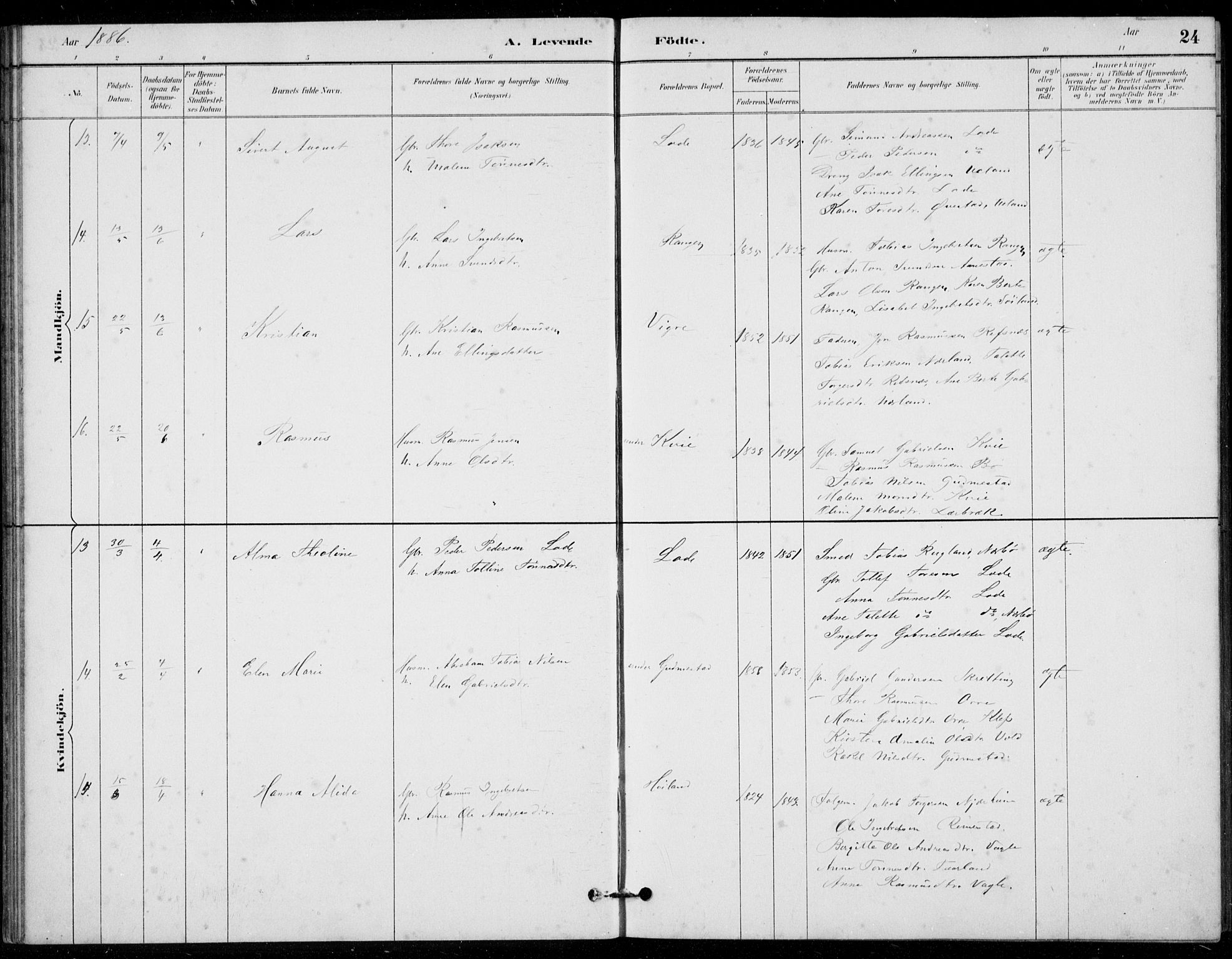 Hå sokneprestkontor, AV/SAST-A-101801/001/30BB/L0003: Parish register (copy) no. B 3, 1883-1894, p. 24