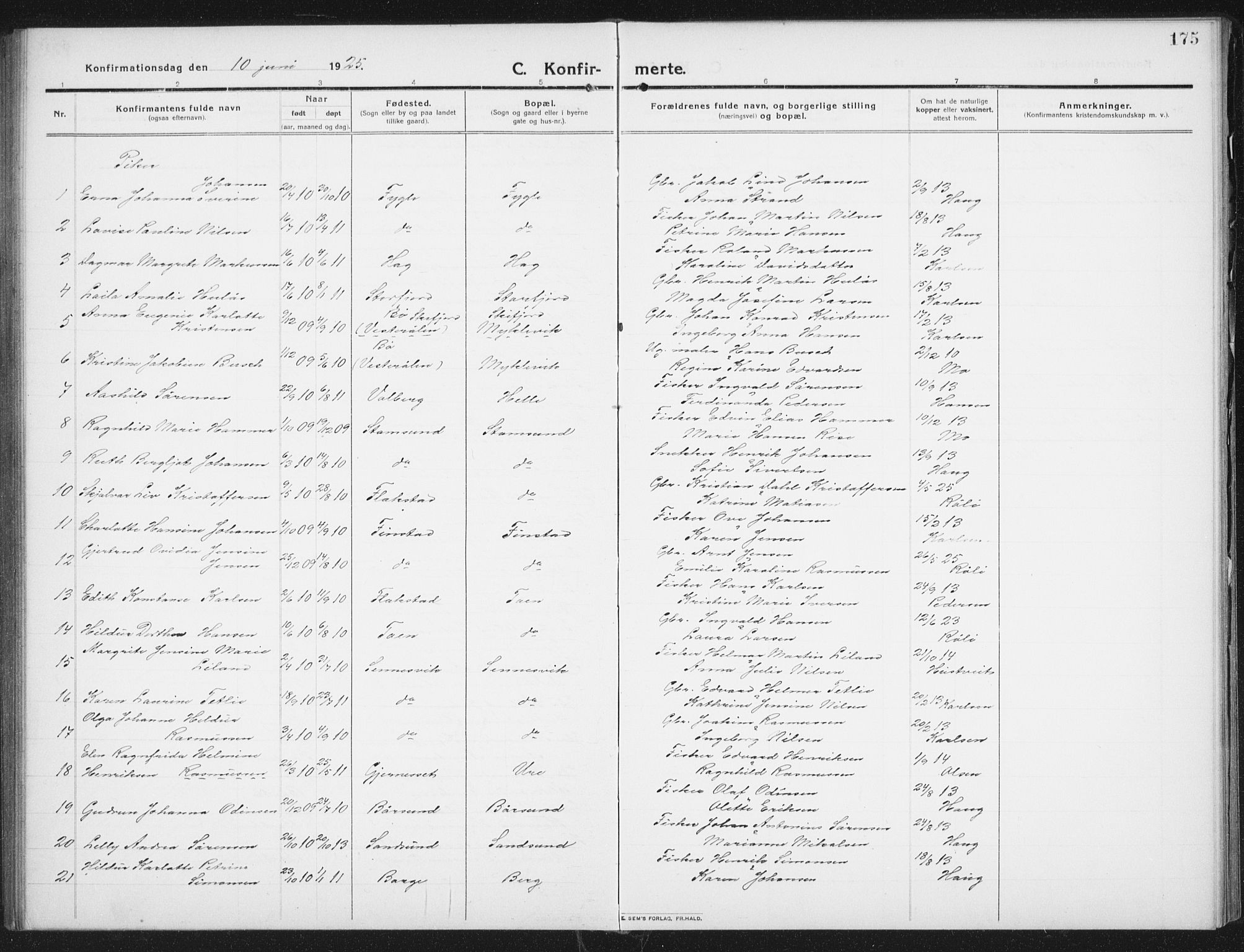 Ministerialprotokoller, klokkerbøker og fødselsregistre - Nordland, SAT/A-1459/882/L1183: Parish register (copy) no. 882C01, 1911-1938, p. 175
