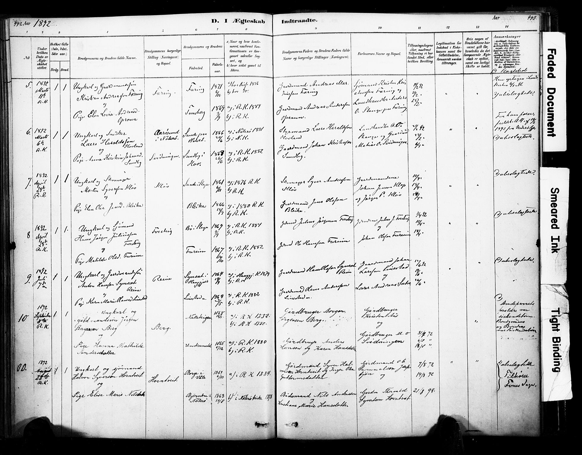 Ramnes kirkebøker, SAKO/A-314/F/Fa/L0007: Parish register (official) no. I 7, 1878-1895, p. 442-443