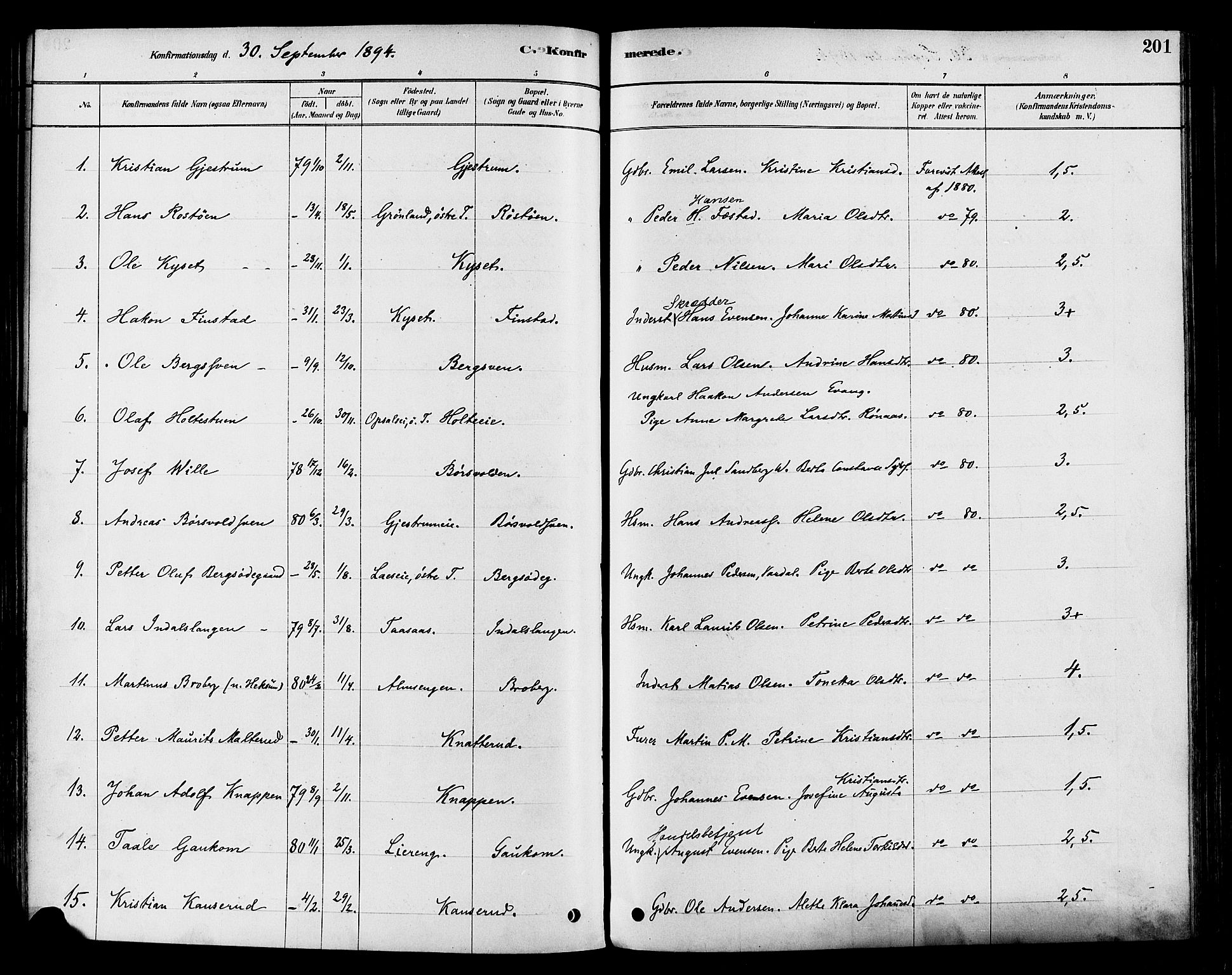 Vestre Toten prestekontor, SAH/PREST-108/H/Ha/Haa/L0009: Parish register (official) no. 9, 1878-1894, p. 201